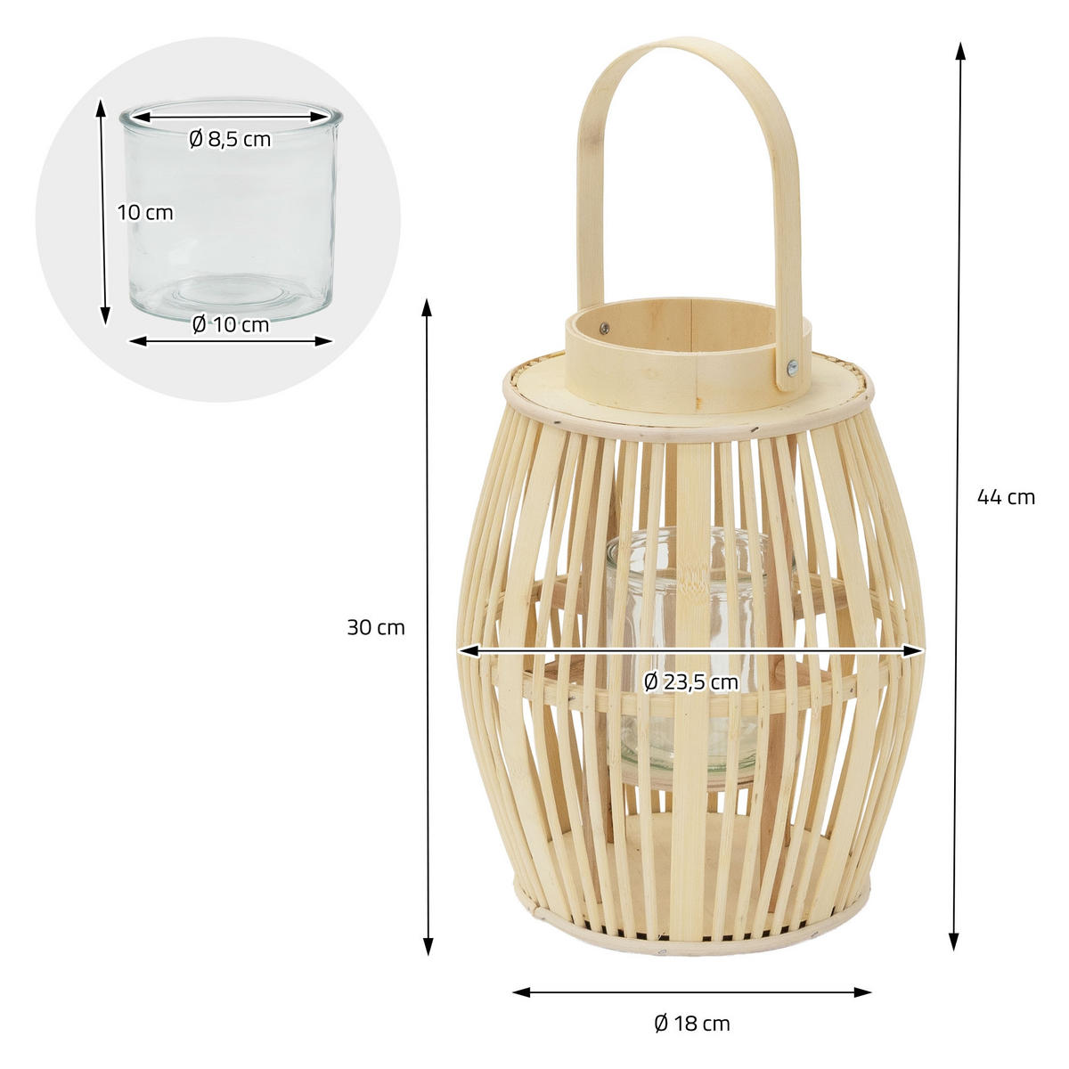 BAMBUSOVÁ LUCERNA V: 44 cm, barva dřeva, styl boho - přírodní, dřevo (23/30/23cm) - ECD-Germany