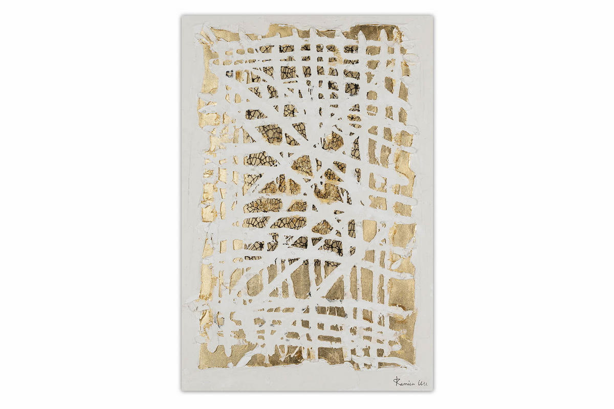 ACRYLBILD HANDGEMALT 60/90 cm - Goldfarben/Weiß, Holz/Textil (1.4/90cm) - KUNSTLOFT