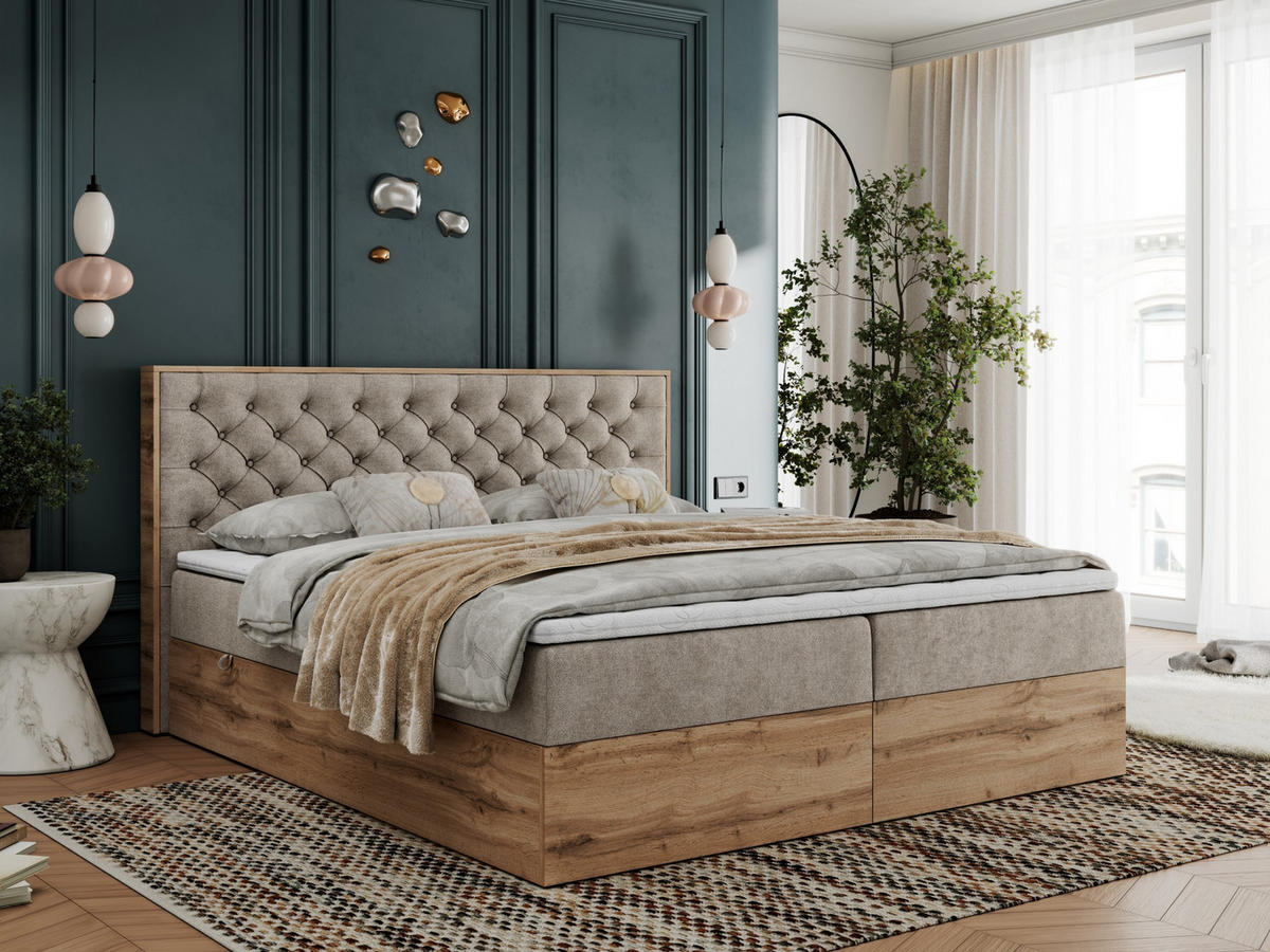 BOXBETT ALBERO 3 - 120/200 Beige Struktur - H3 - Beige, Holz/Textil (120/200cm) - MKS
