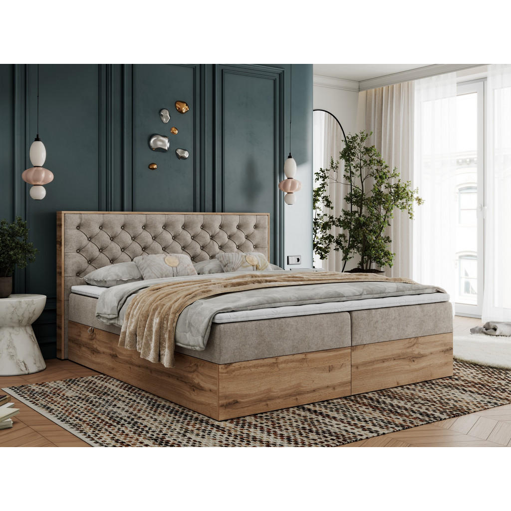 Thumbnail - MKS Boxbett, Beige, Textil, 2-Sitzer, H4, 7-Zonen, Rechteckig, 120x200 cm, Schlafzimmer, Betten, Boxspringbetten