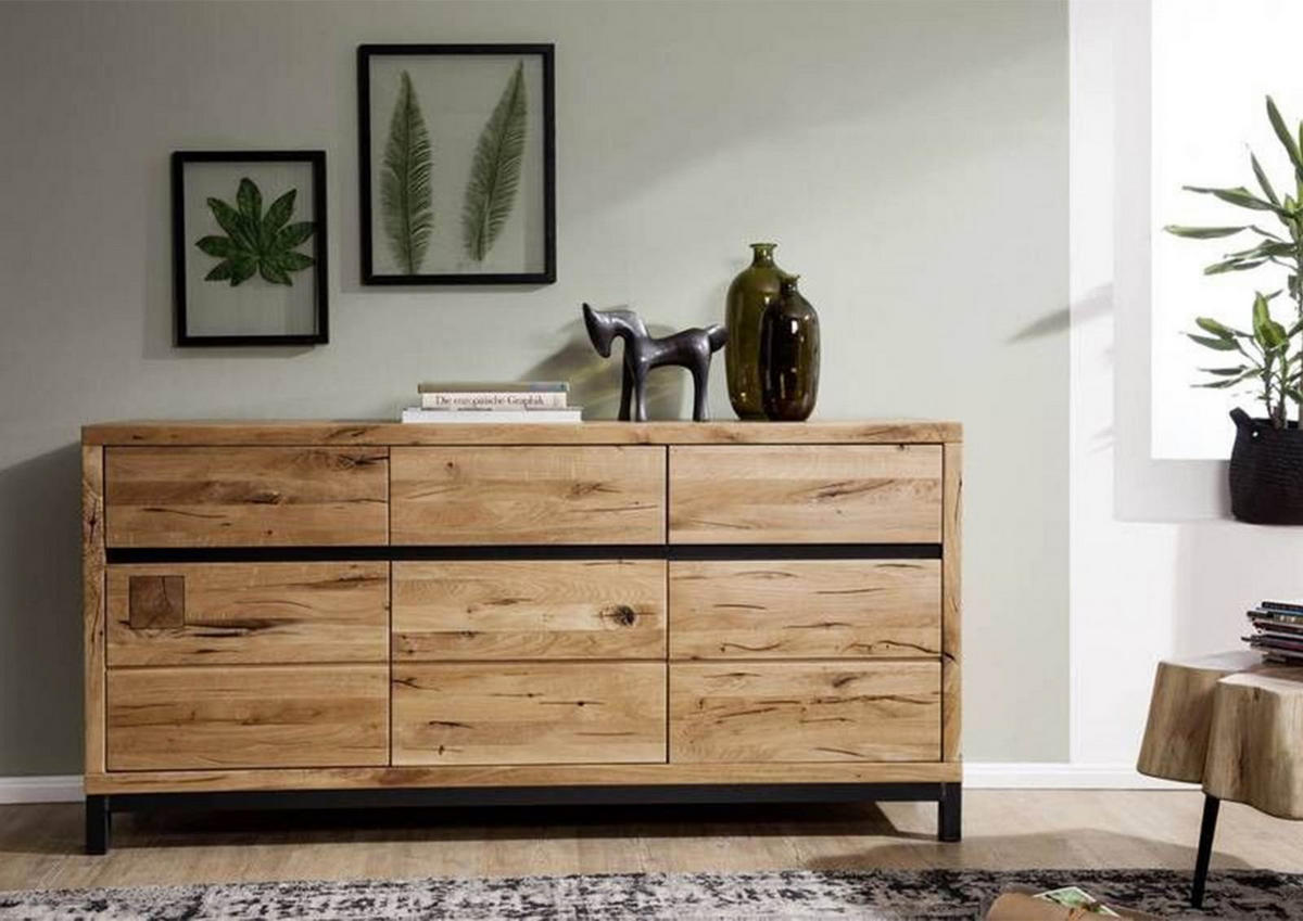 SIDEBOARD Wildeiche 175x45x85 natur geölt VILLANDERS #108 - Braun, Holz (175/85/45cm) - Massivmoebel24
