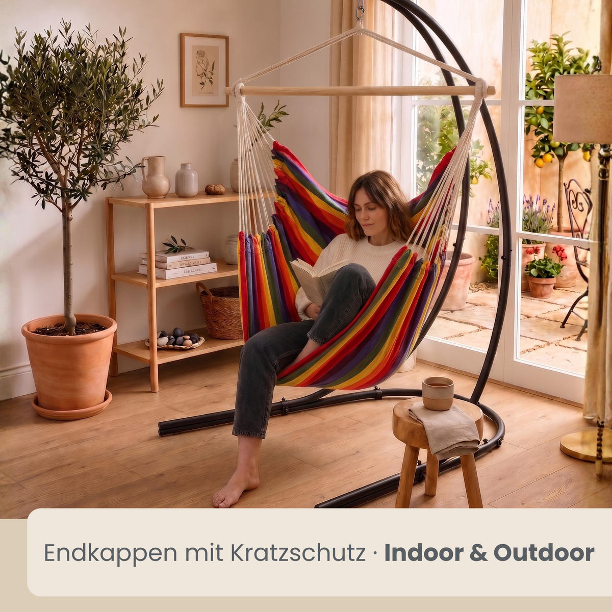 XL HÄNGESTUHL mit Gestell 210/140 cm , Multicolor/Schwarz - Multicolor, Textil (140/210/160cm) - Amanka