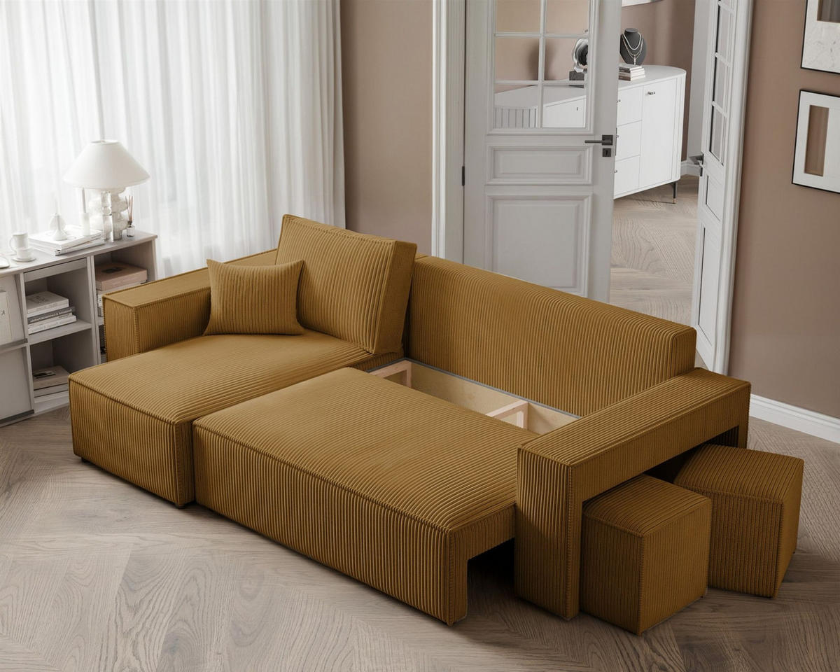 ECKSOFA Adara Inkl. Hocker - Gelb, Holzwerkstoff/Textil (262/145cm) - Fun Möbel