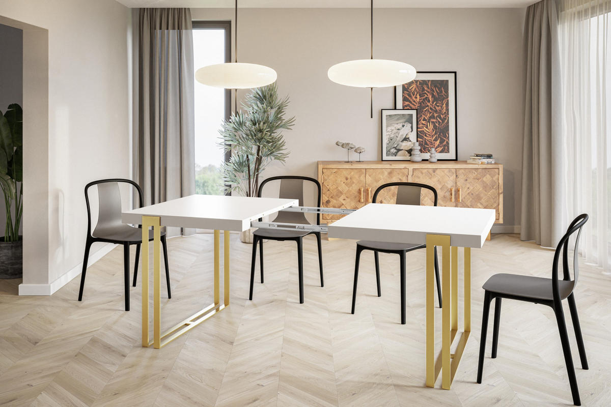 ESSZIMMERTISCH ROSA, ausziehbarer Tisch 140-240X80X77 cm, Farbe: Weiß, mit Metallbeinen in Farbe Gold - Goldfarben/Weiß, Holzwerkstoff (140/80/77cm) - Alpi-Möbel