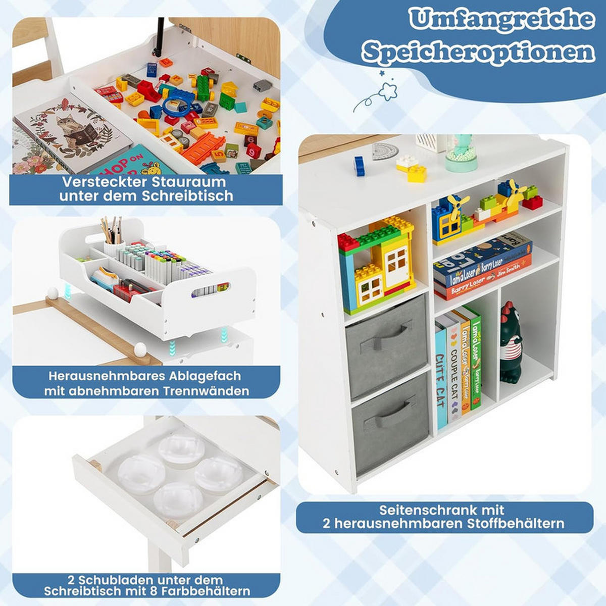 KINDERTISCHE mit Stühlen natur(3-tlg) - Naturfarben, Holzwerkstoff (120/75/60cm) - COSTWAY