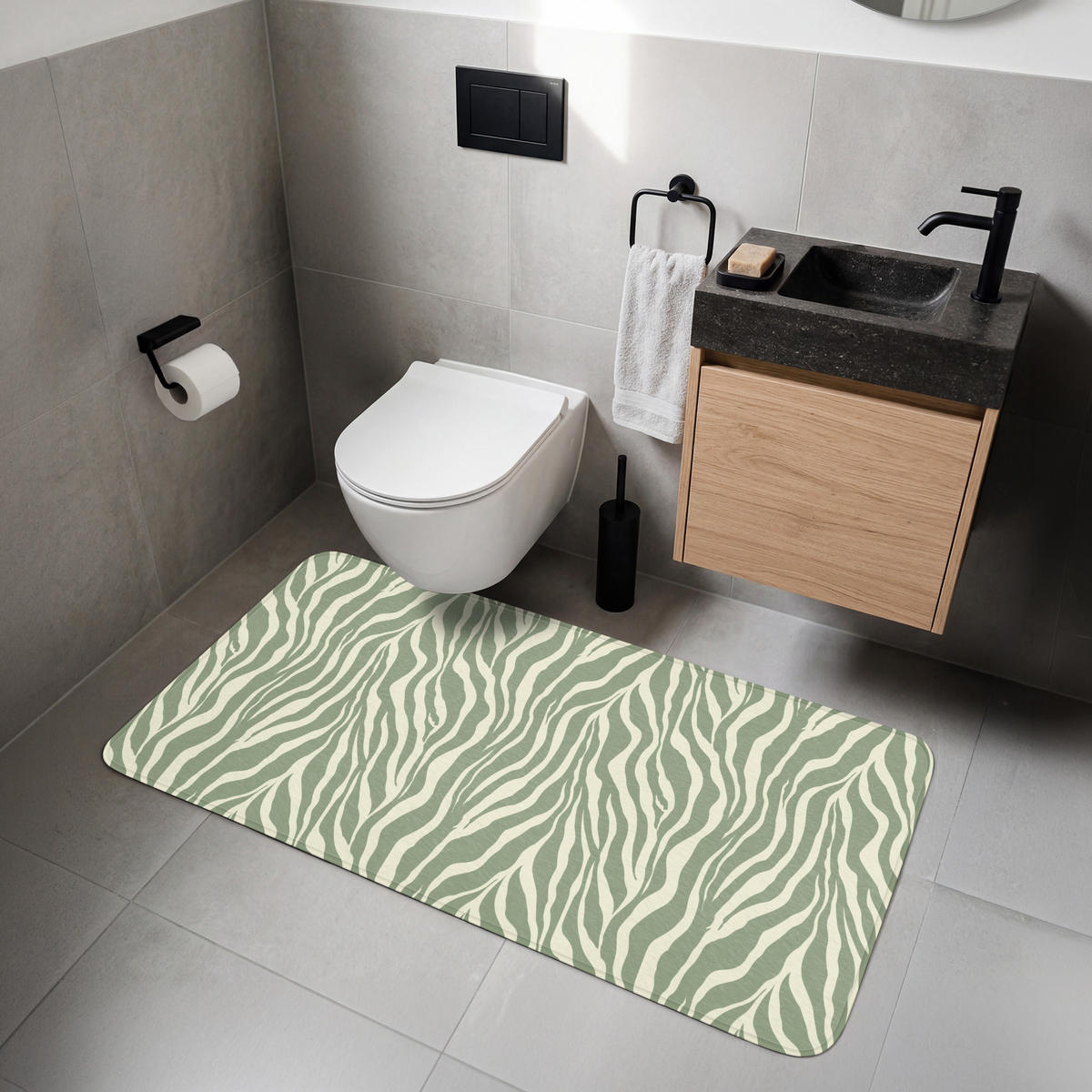 WC PŘEDLOŽKA Zebra - Motiv - zelená 120x60 cm - šalvějově zelená, textil/plast (120/1cm) - OnlyWow