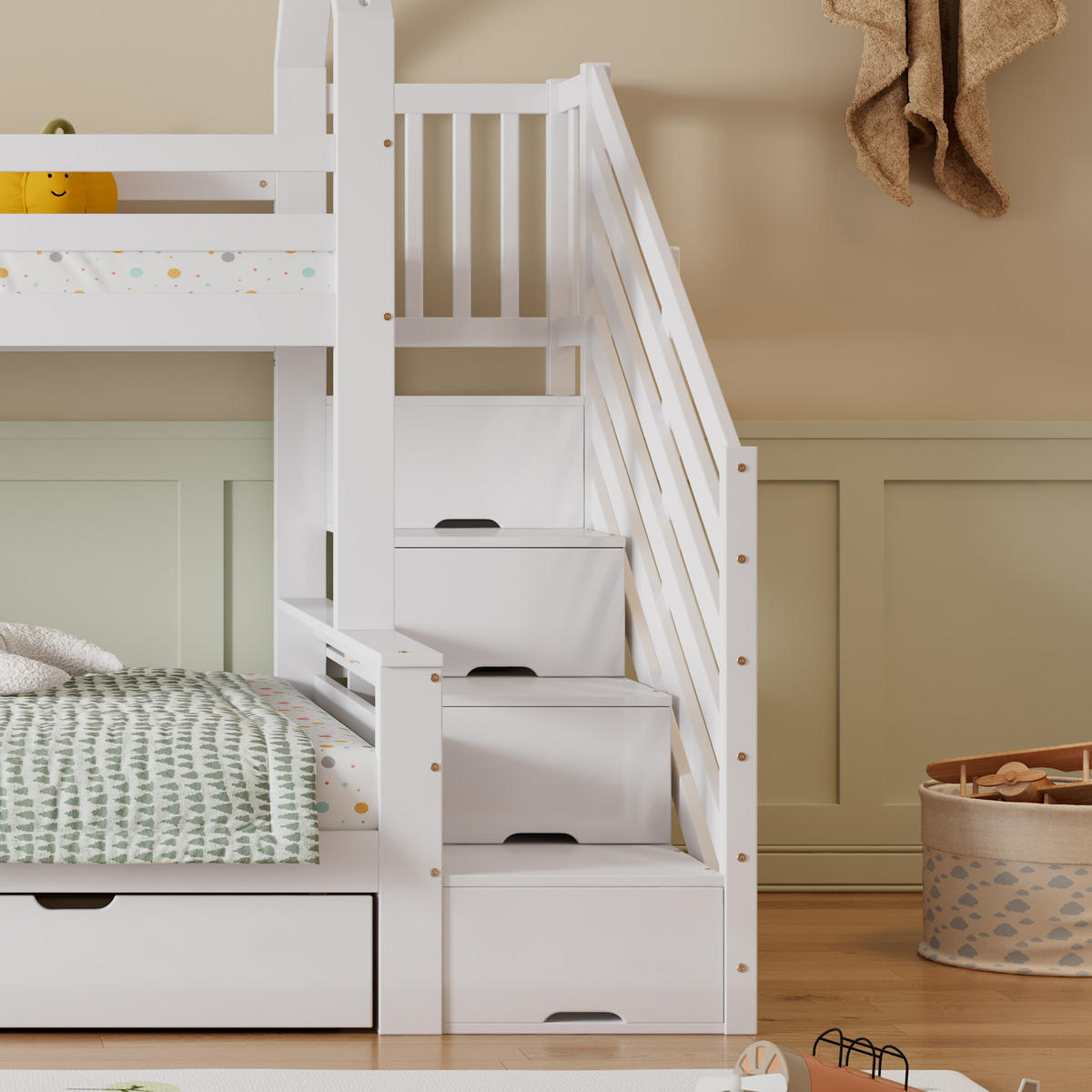 ETAGENBETT 90/200 cm und 140/200 cm Weiß mit Dachdesign und Stauraum - Weiß, Holzwerkstoff (90/200cm) - OKWISH