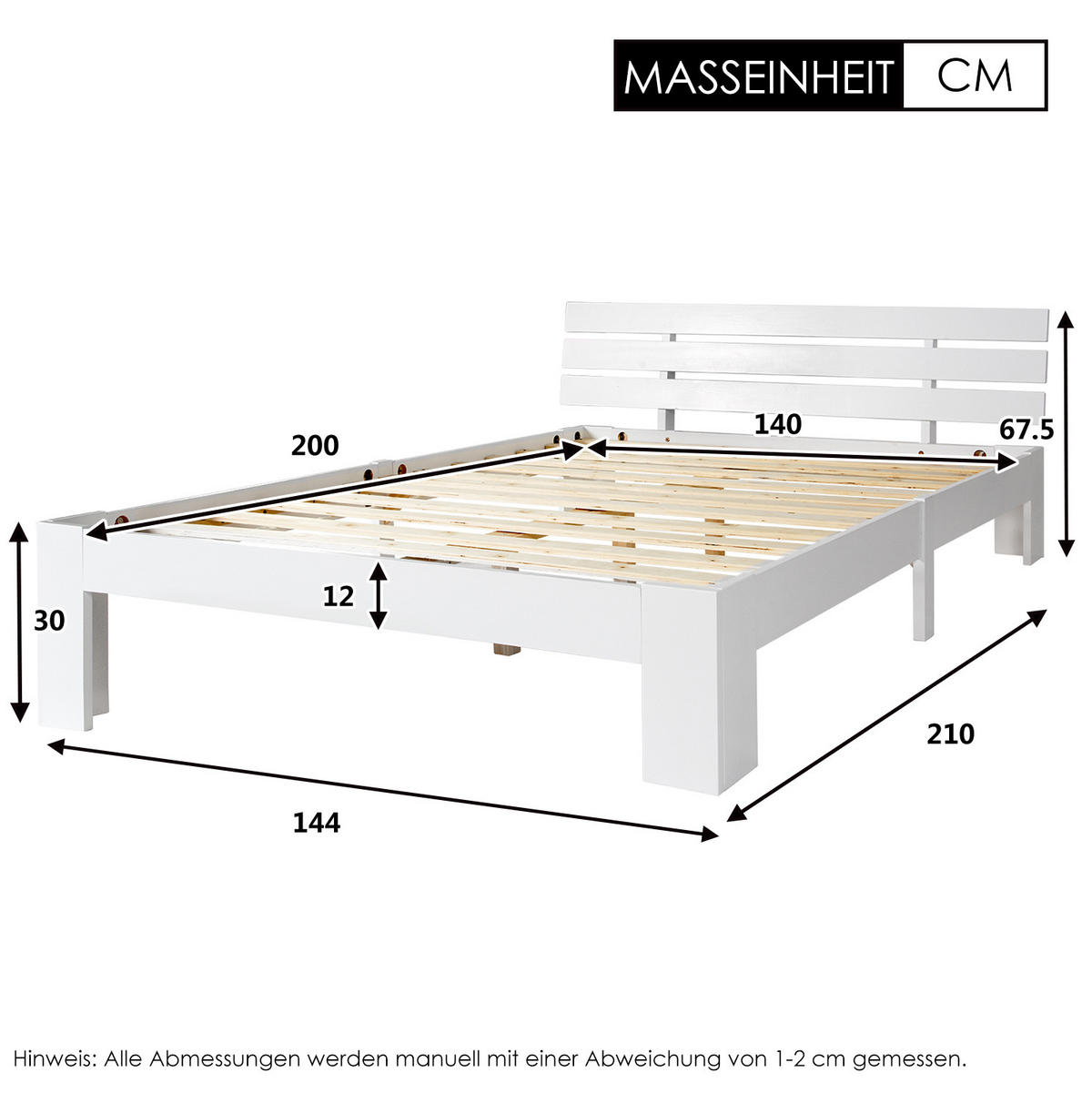 BETT 140/200 cm in Weiß aus Massivholz mit Lattenrost - Weiß, Holz (140/200cm) - Flora Grace