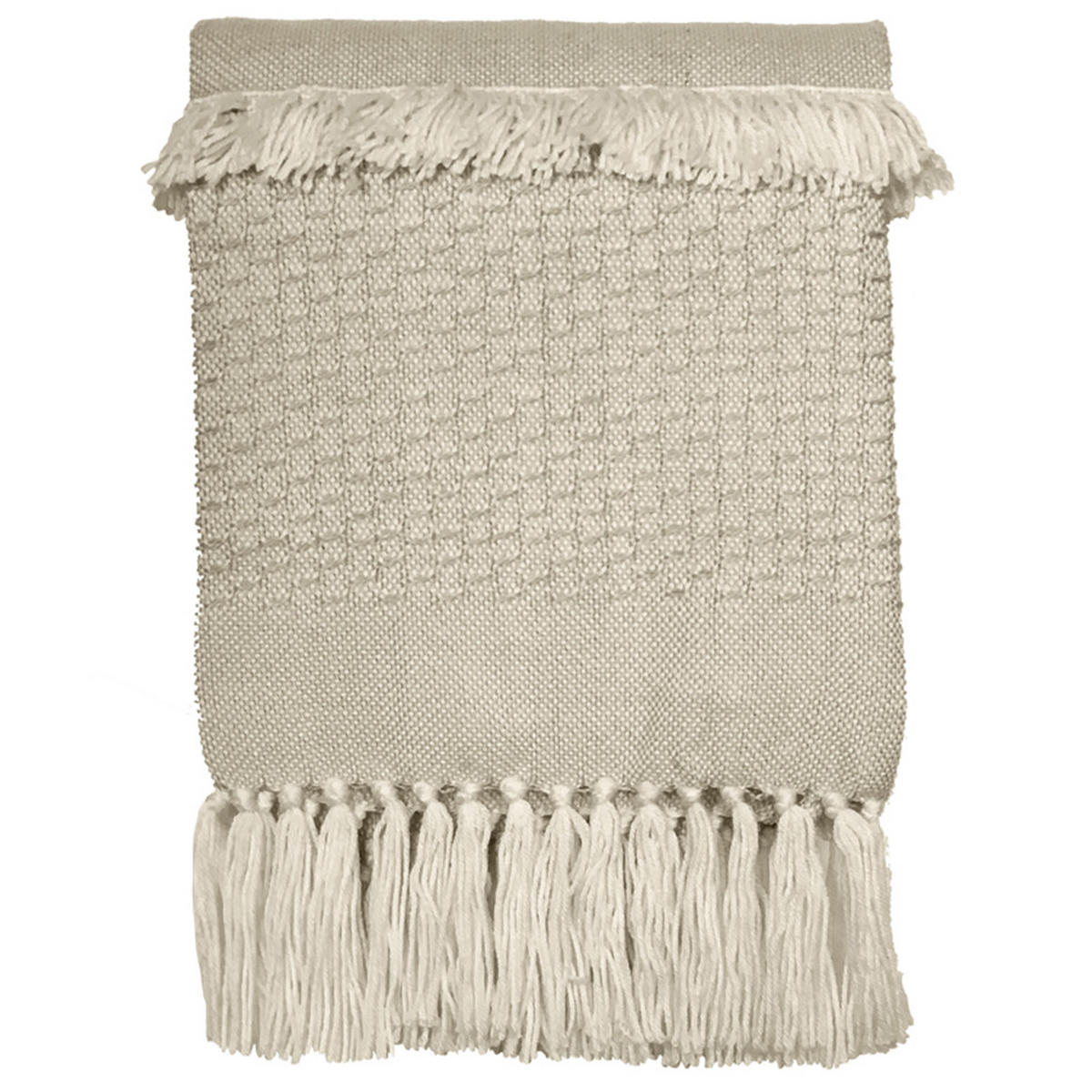 DECKE Fringe Weiß - Weiß, Textil (125/150cm) - Malagoon