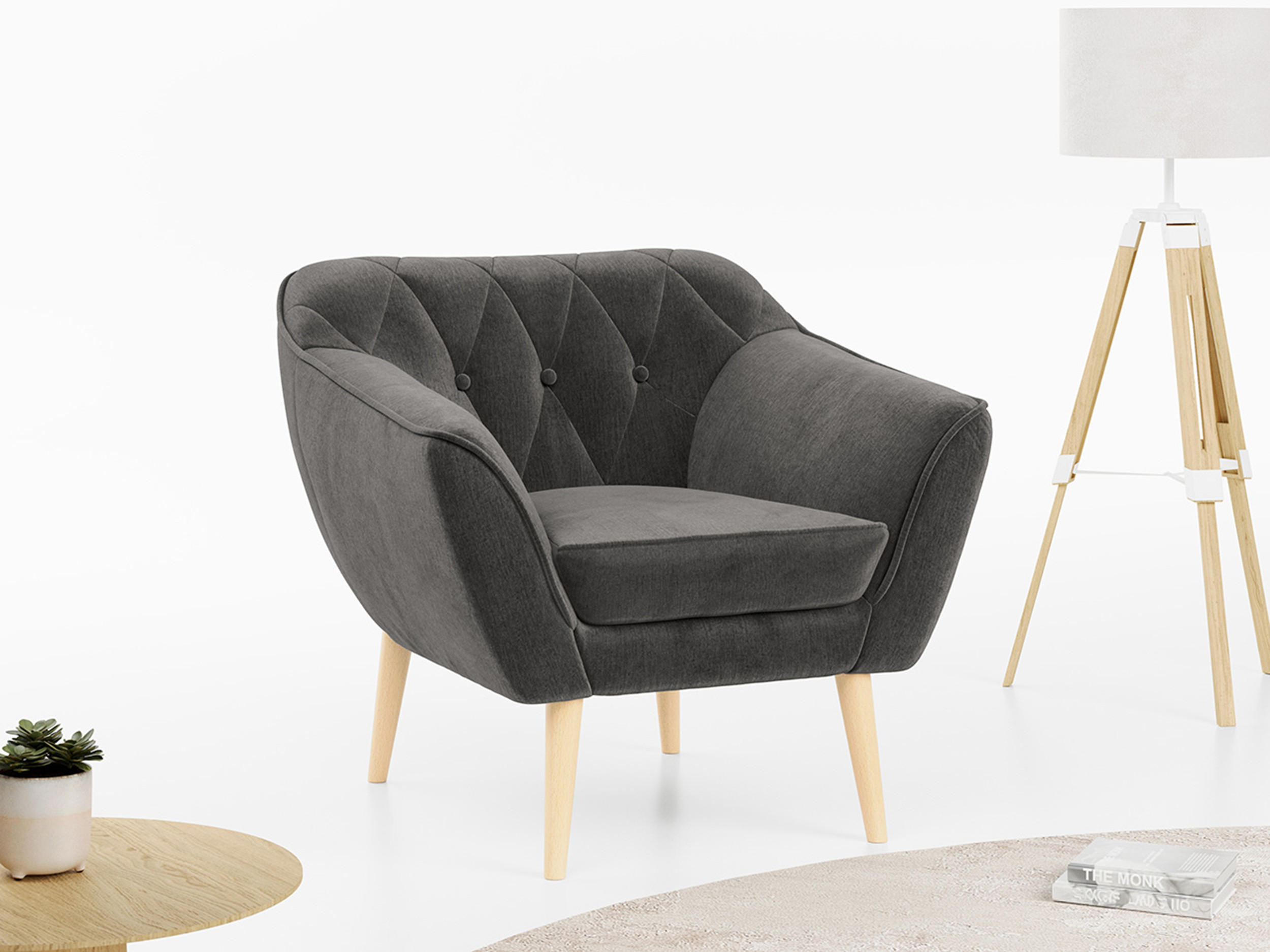 SESSEL Pirs 1 Sitzer Velvet Grau - Braun/Grau, Holz/Textil (80/75/74cm) - MKS