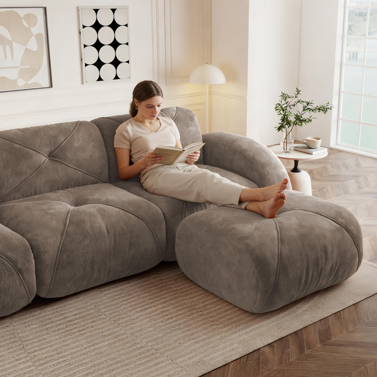 MODULOVÁ pohovka 2místná taupe z chenille bez rámu s 32D pěnou - hnědá, textil (95/76/204cm) - OKWISH