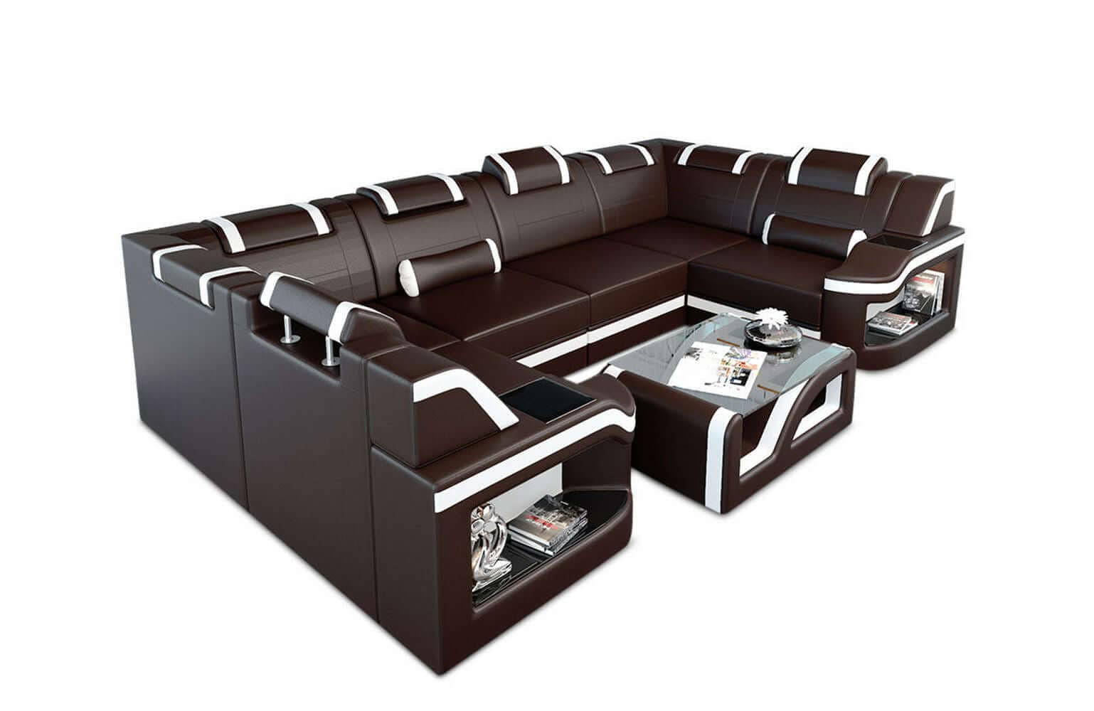 WOHNLANDSCHAFT Sofa Padua U Dunkelbraun Weiß Kunstleder - Dunkelbraun, Textil (308/80/185cm)
