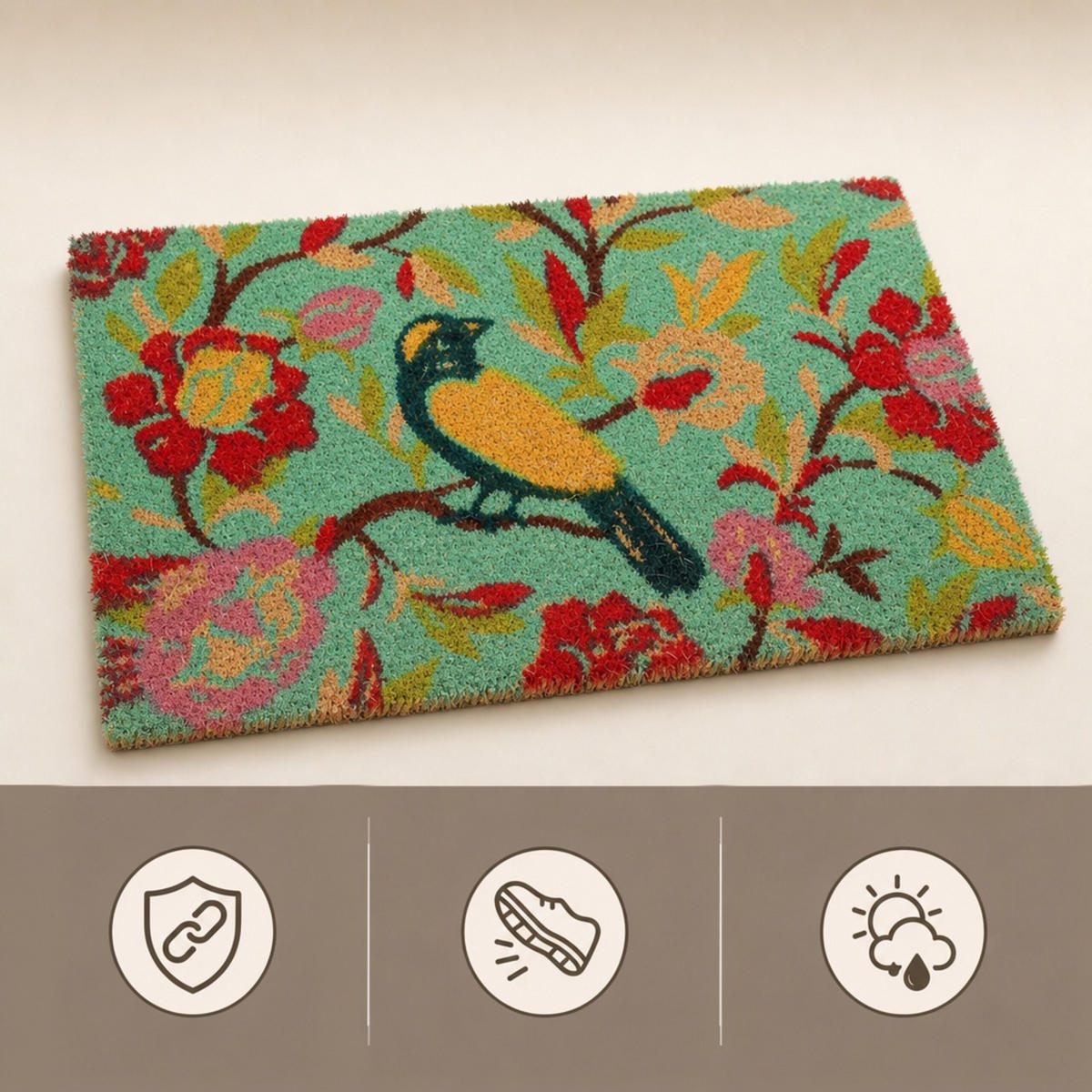 ROHOŽKA Barevná kokosové vlákno motiv ptáka 60x40 cm - různobarevná, textil/plast (60/40cm) - Relaxdays