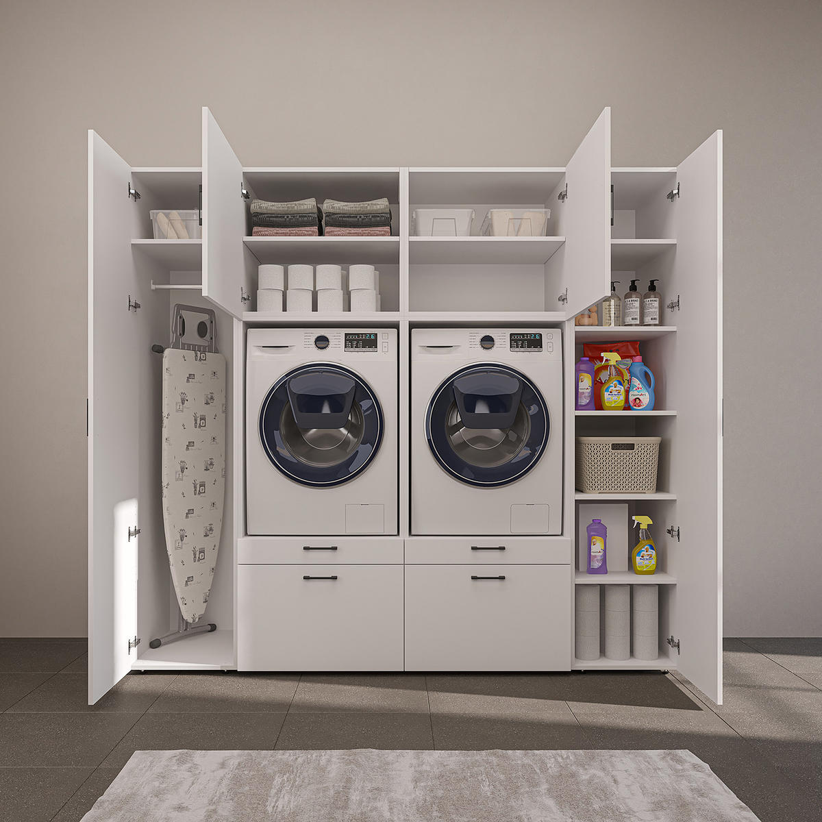 WASCHMASCHINENSCHRANK Serie 2 224cm Breit, 205cm Hoch - Weiß, Holzwerkstoff (224/205/67cm)