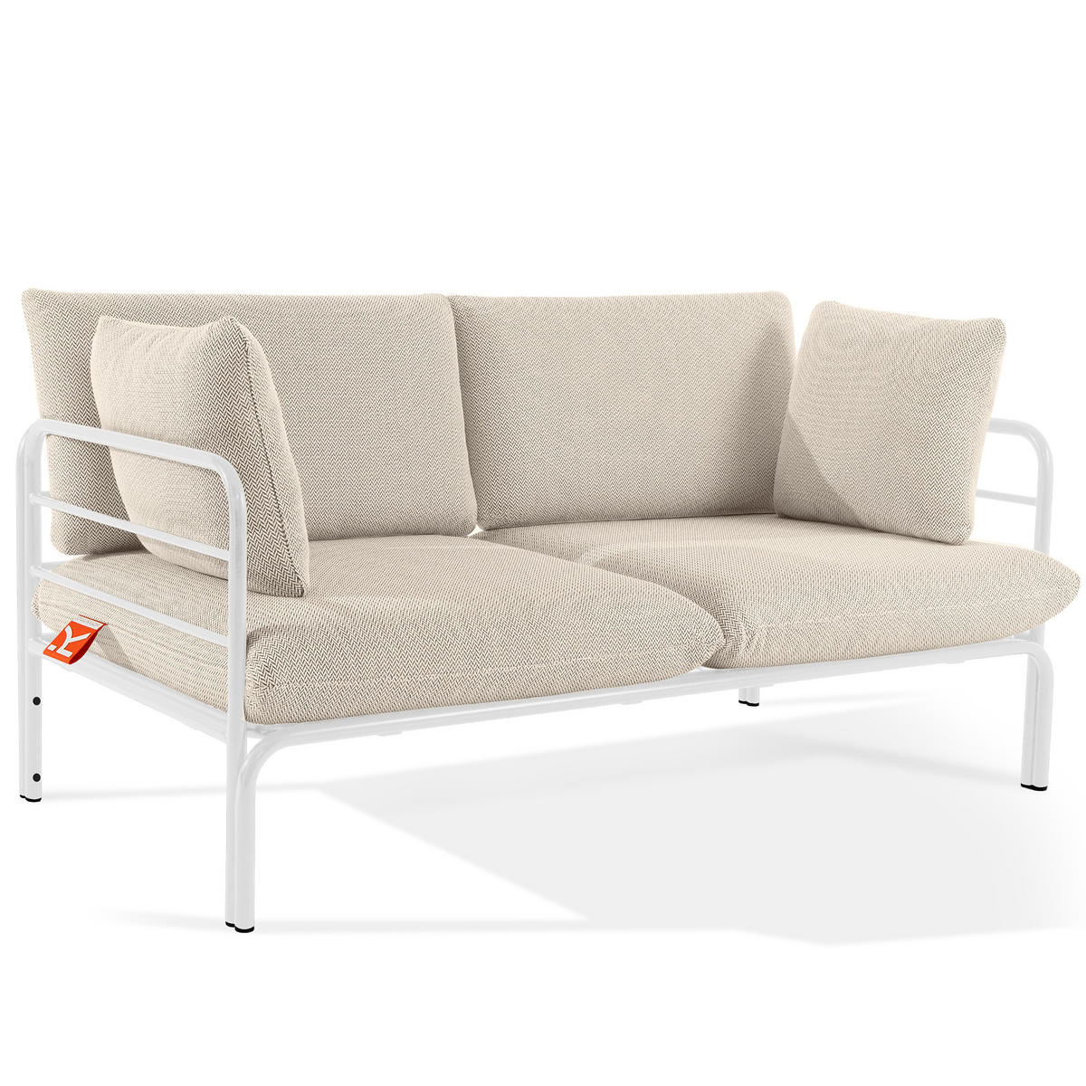 GARTENSOFA RAMBE 2-Personen mit Kissen, Weiß - Beige/Weiß, Textil/Metall (150/80/80cm) - KONSIMO®