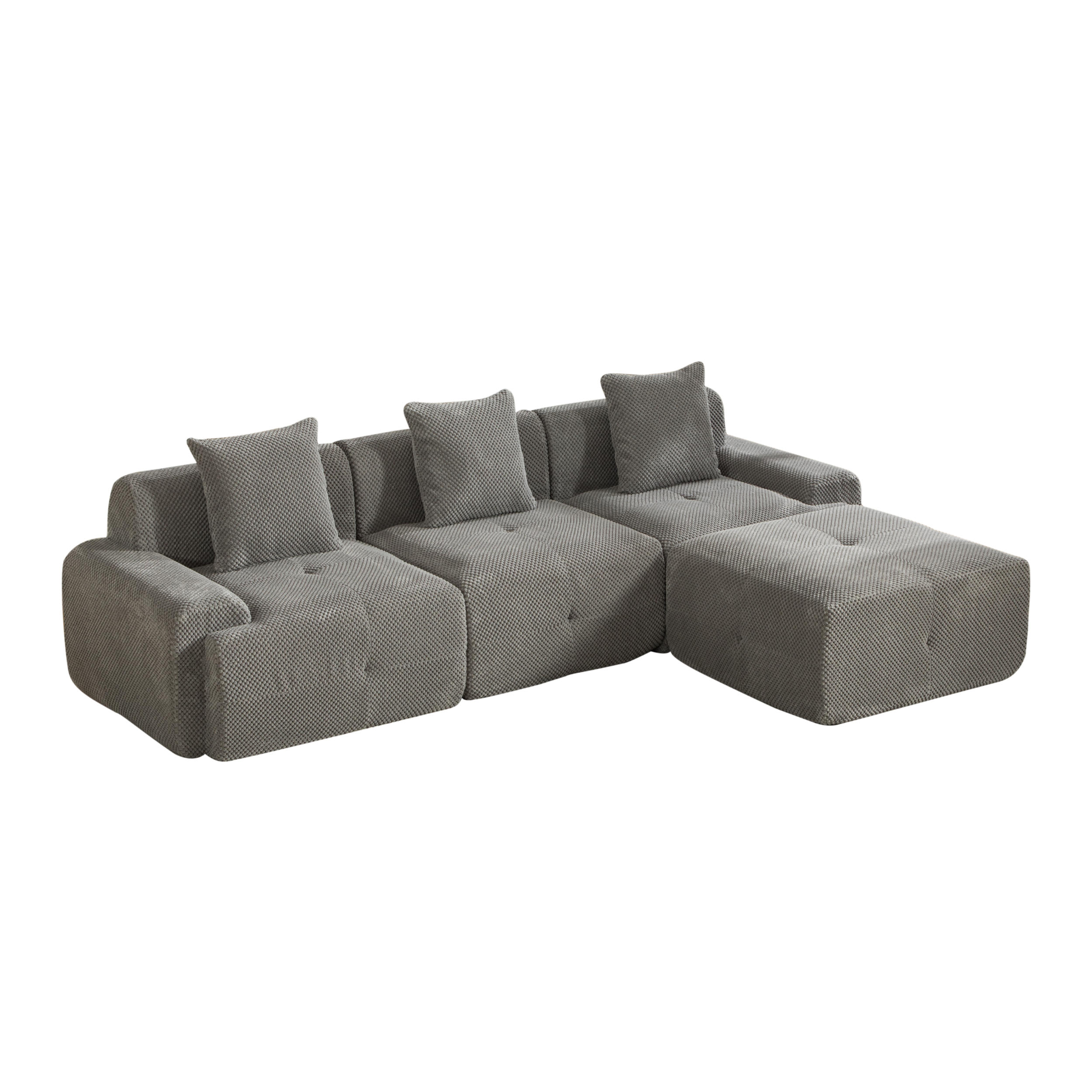 ECKSOFA Chenille Grau mit Kissen - Grau, Textil (266/176cm) - WISHDOR