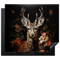 HERDABDECKPLATTE Hirsch - Tier - Blumen - Natur - Botanisch 58x51 cm - Kupferfarben, Kunststoff (58.3/0.2/51.3cm) - MuchoWow
