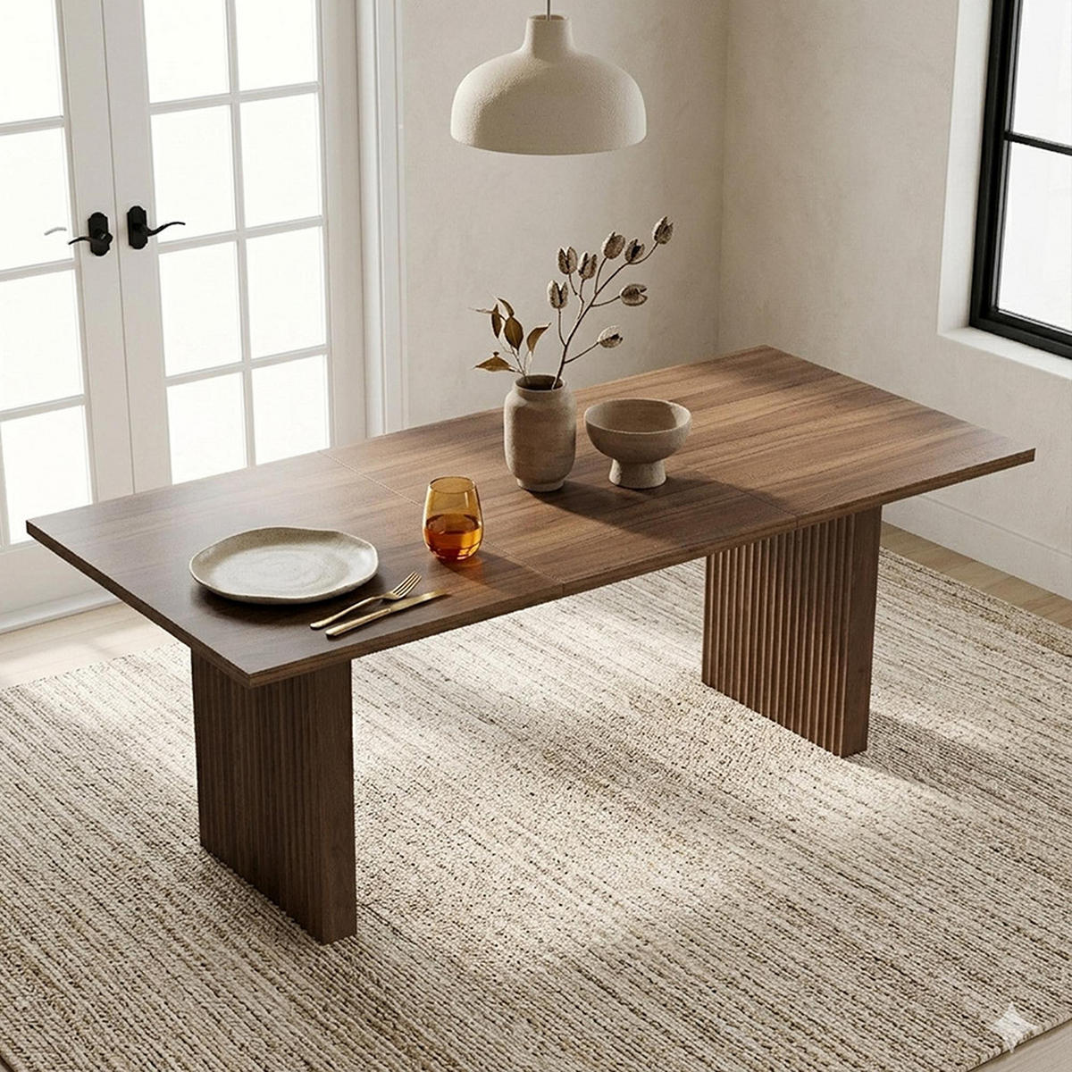 ESSTISCH 140/200 * 90 cm, geeignet für 6–8 Personen, rechteckige Tischplatte, Walnuss - Walnussfarben, Holz (200/90/75cm) - KOMHTOM