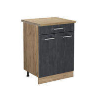 KÜCHENUNTERSCHRANK R-Line Schwarz Beton 60 cm AP Eiche - Eiche Wotan/Schwarz, Holzwerkstoff (60/81.6/60cm) - Vicco