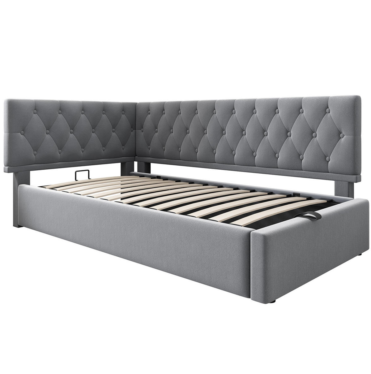 POLSTERBETT aus Samt 90x200 cm in Grau mit hydraulischem Stauraum - Grau, Textil (90/200cm) - Modfu