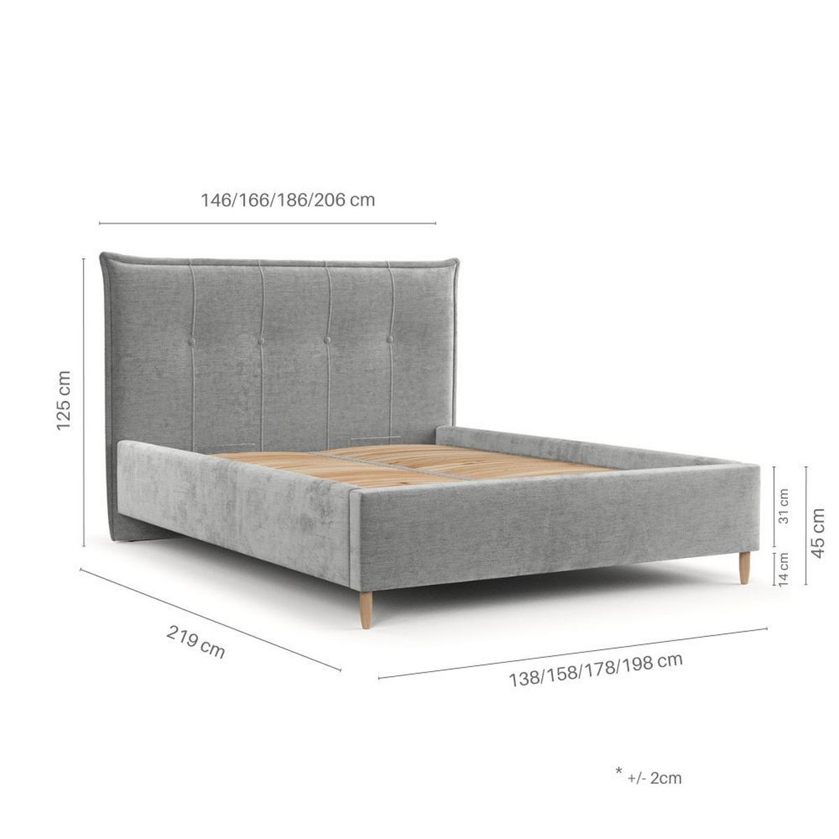POLSTERBETT Plaza 120/200 cm Anthrazit im Lotta Stoff - Anthrazit/Naturfarben, Holz/Holzwerkstoff (120/200cm) - AltaBeds