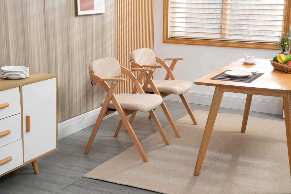 KLAPPSTUHL mit Armlehnen 2er-Set Buchenholz Khaki - Braun, Holz (60/79/52.5cm) - Meubliv