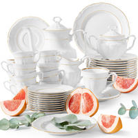 KAFFEESERVICE Chodziez MARIA TERESA 39-tlg Porzellan mit Goldrand, Weiß / Gold - Goldfarben/Weiß, Keramik (8/8/8cm) - KONSIMO®