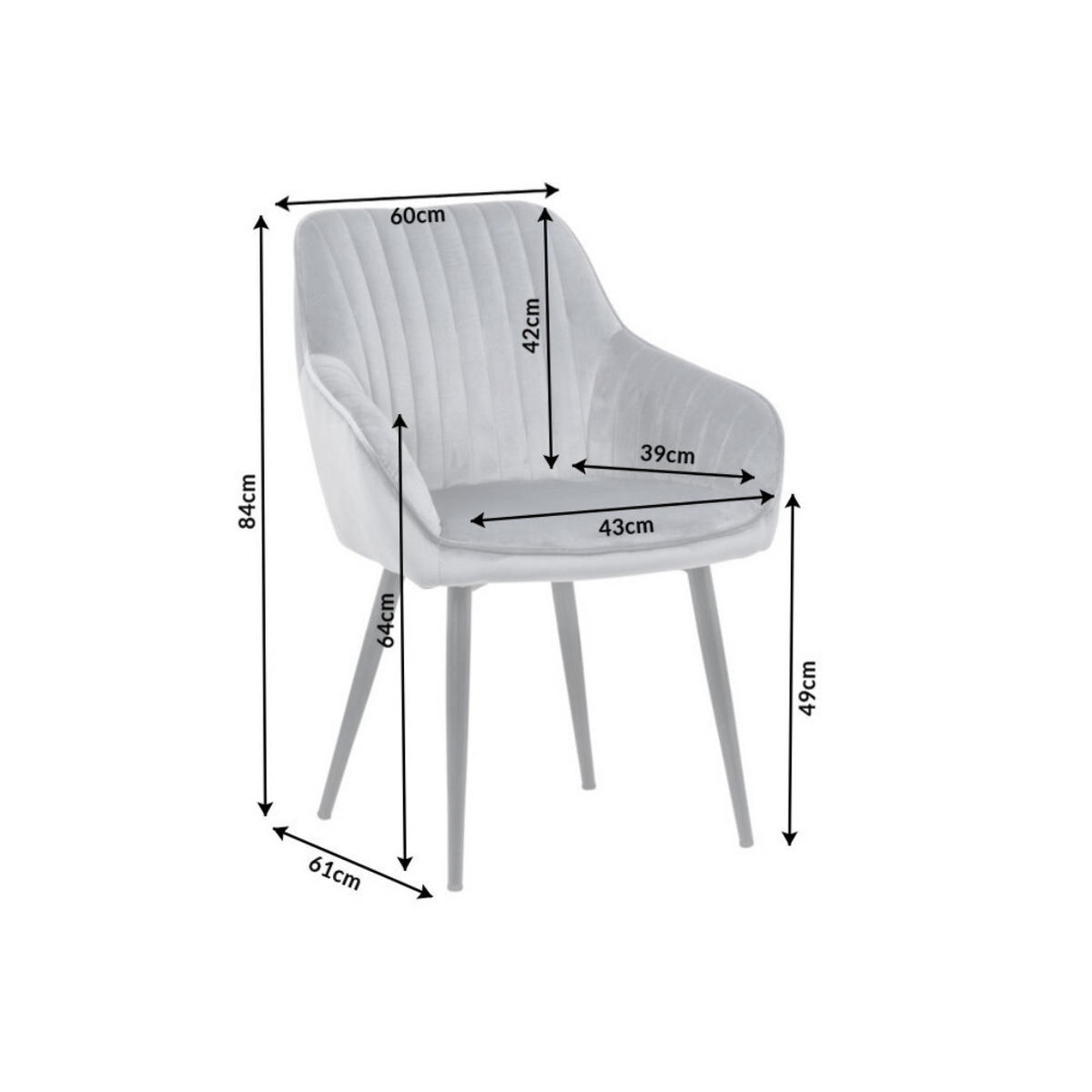 ARMLEHNSTUHL TURIN Samt Silbergrau - Silberfarben/Schwarz, Textil/Metall (60/84/61cm) - riess-ambiente