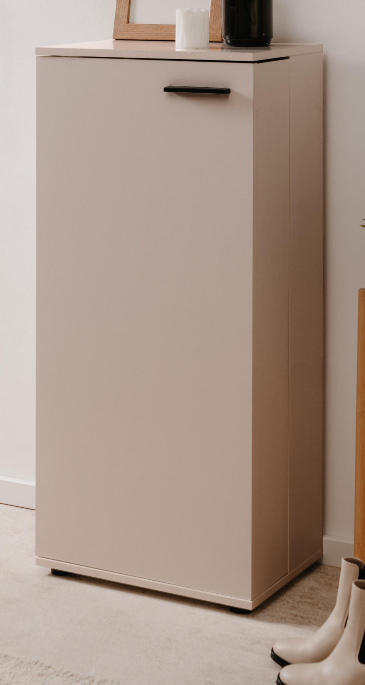 SCHUHSCHRANK samtfarben 50 cm, Schuhkommode aufklappbar mit 6 Fächern - Beige/Schwarz, Holzwerkstoff/Kunststoff (50/110/34cm) - Furn.Design