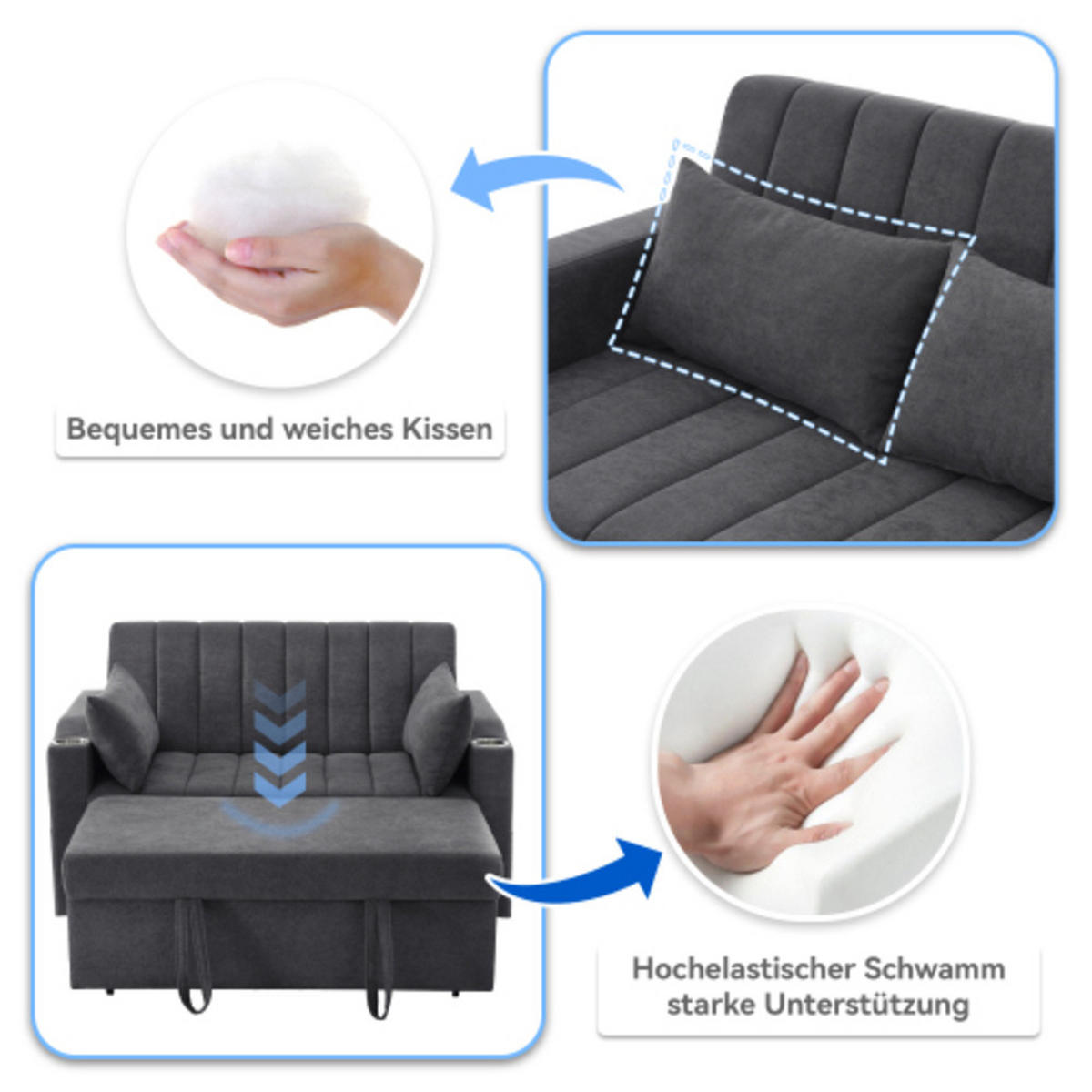 DOPPELSCHLAFSOFA 136x162x84 3-stufig, Leinen, grau - Grau, Textil (162/84/136cm) - Luhomfu