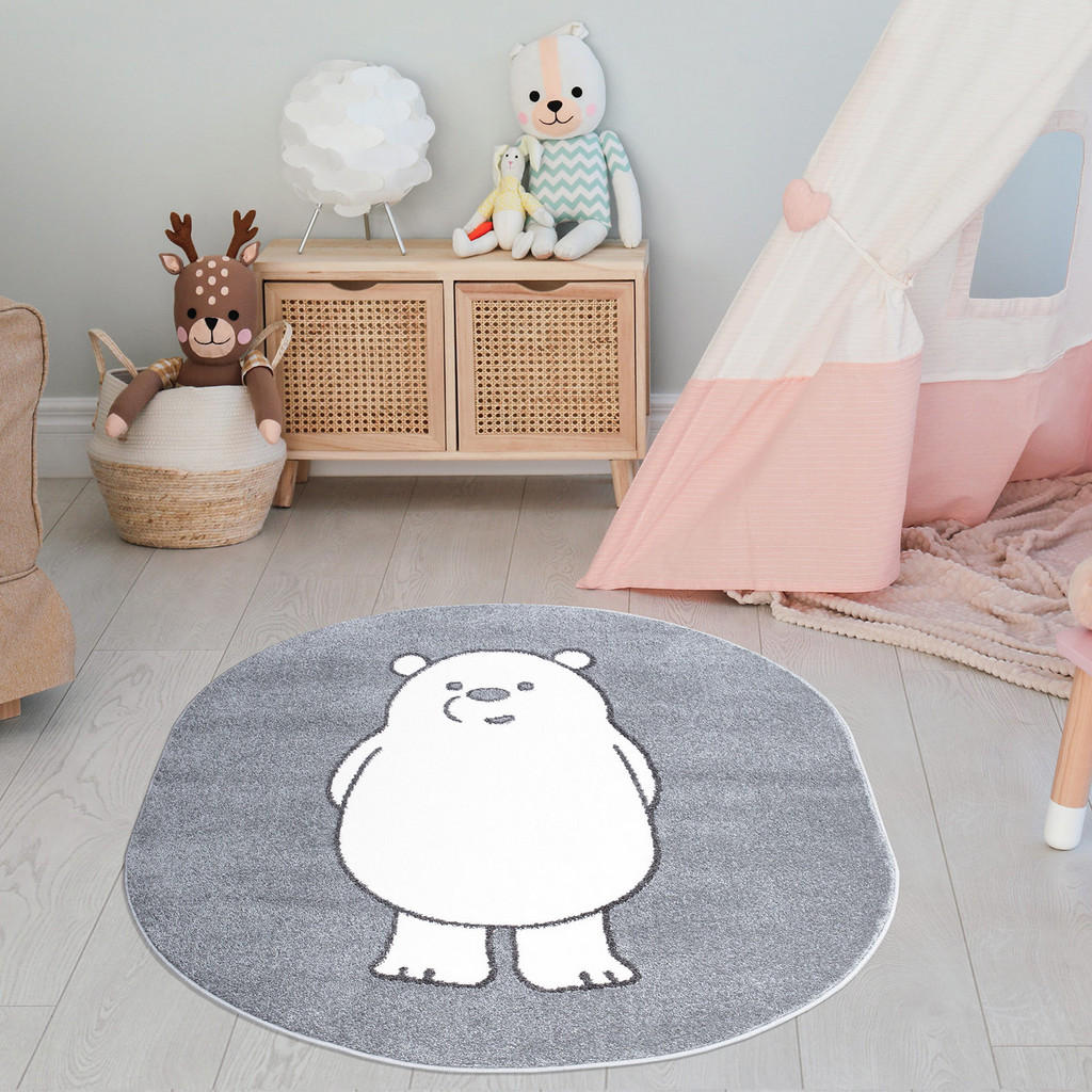 Thumbnail - carpet city Kinderteppich, Grau, Textil, Märchen/ Fantasie, Oval, 130x100 cm, Oeko-Tex® Standard 100, für Fußbodenheizun...