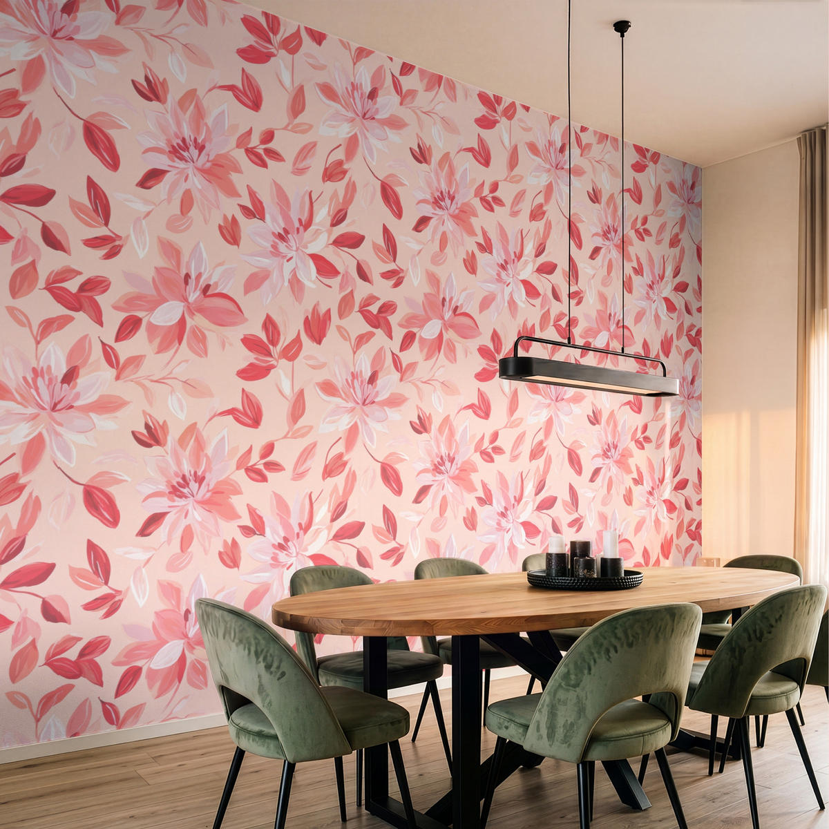 TAPETE - Botanisch - Blumen - Rot - 400x300 cm - Koralle, Papier (400/300cm) - OnlyWow