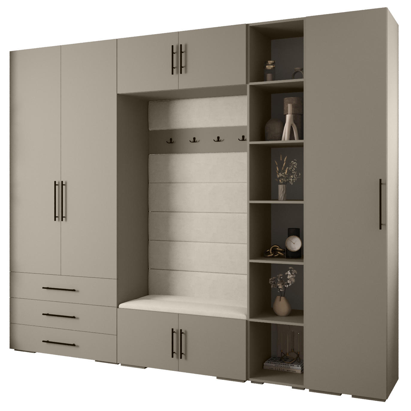 Abiks Möbel Garderoben-Set Kaschmir, Beige, Schwarz 290x236.7x47 cm