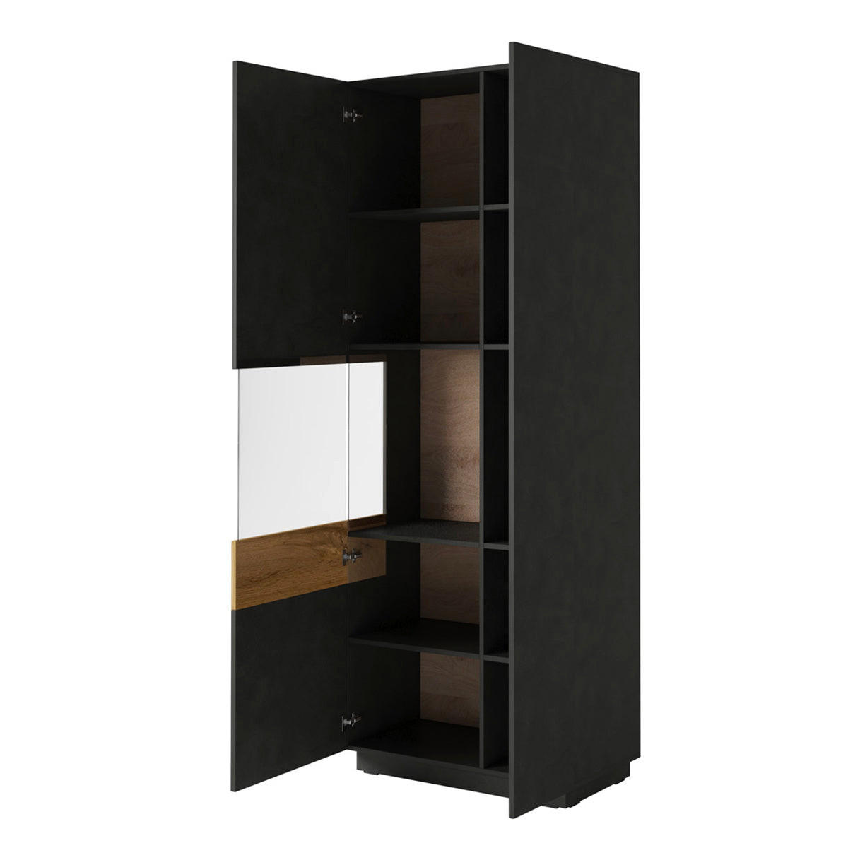 VITRINE Andrea Anthrazitgrau und Holz - Grau, Holzwerkstoff (80/207/40cm) - Petits-meubles