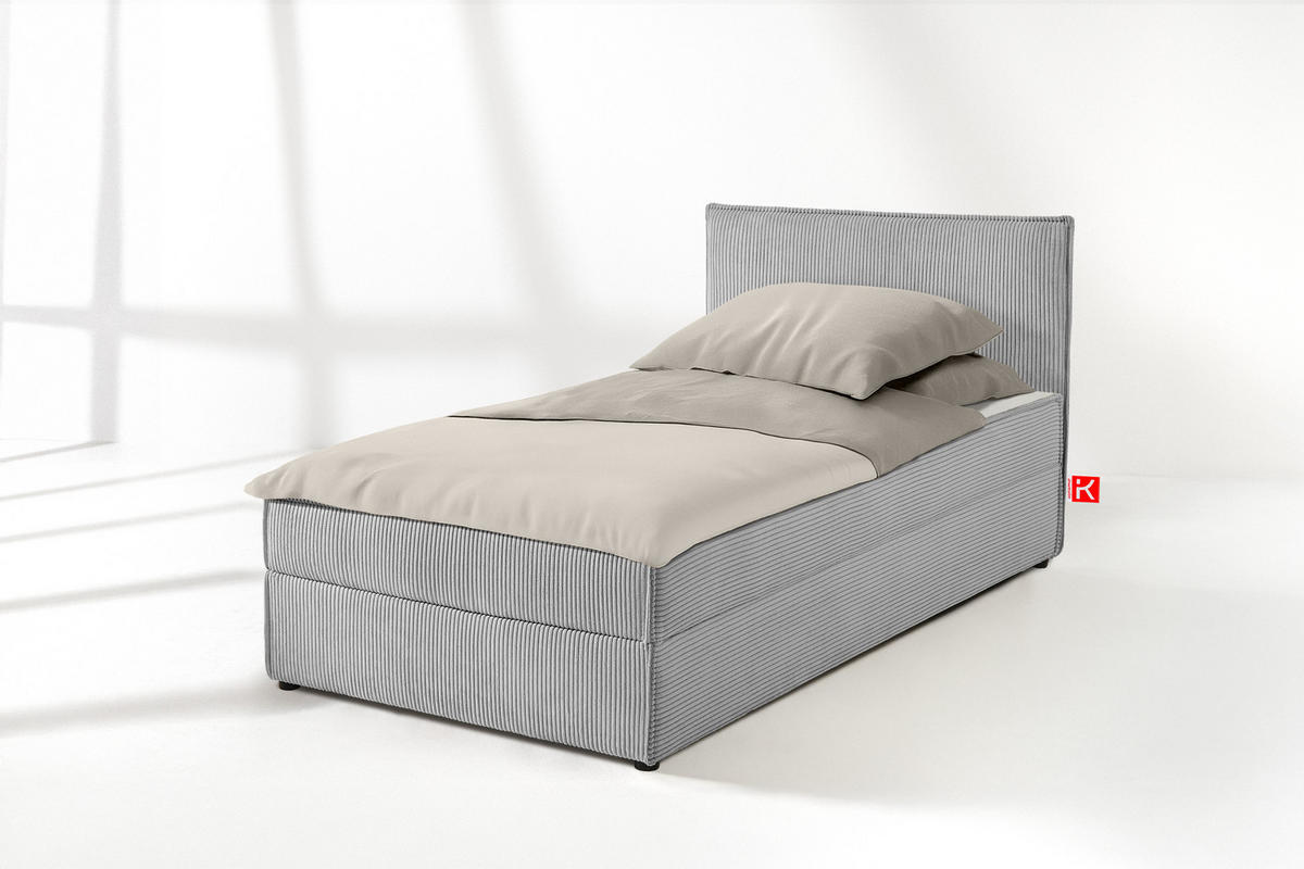 BOXSPRINGBETT ROTI Einzelbett, hellgrau - Hellgrau/Schwarz, Holz/Holzwerkstoff (100/200cm) - KONSIMO®