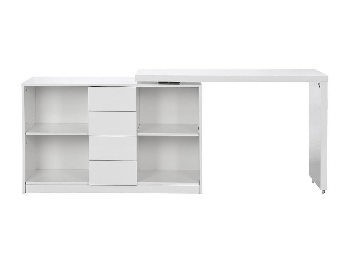AUSZIEHBARER Schreibtisch mit 360° drehbarer Platte - MDF - Weiß lackiert - PAVELO - Weiß, Holz (42/190/76.5cm) - Vente-Unique
