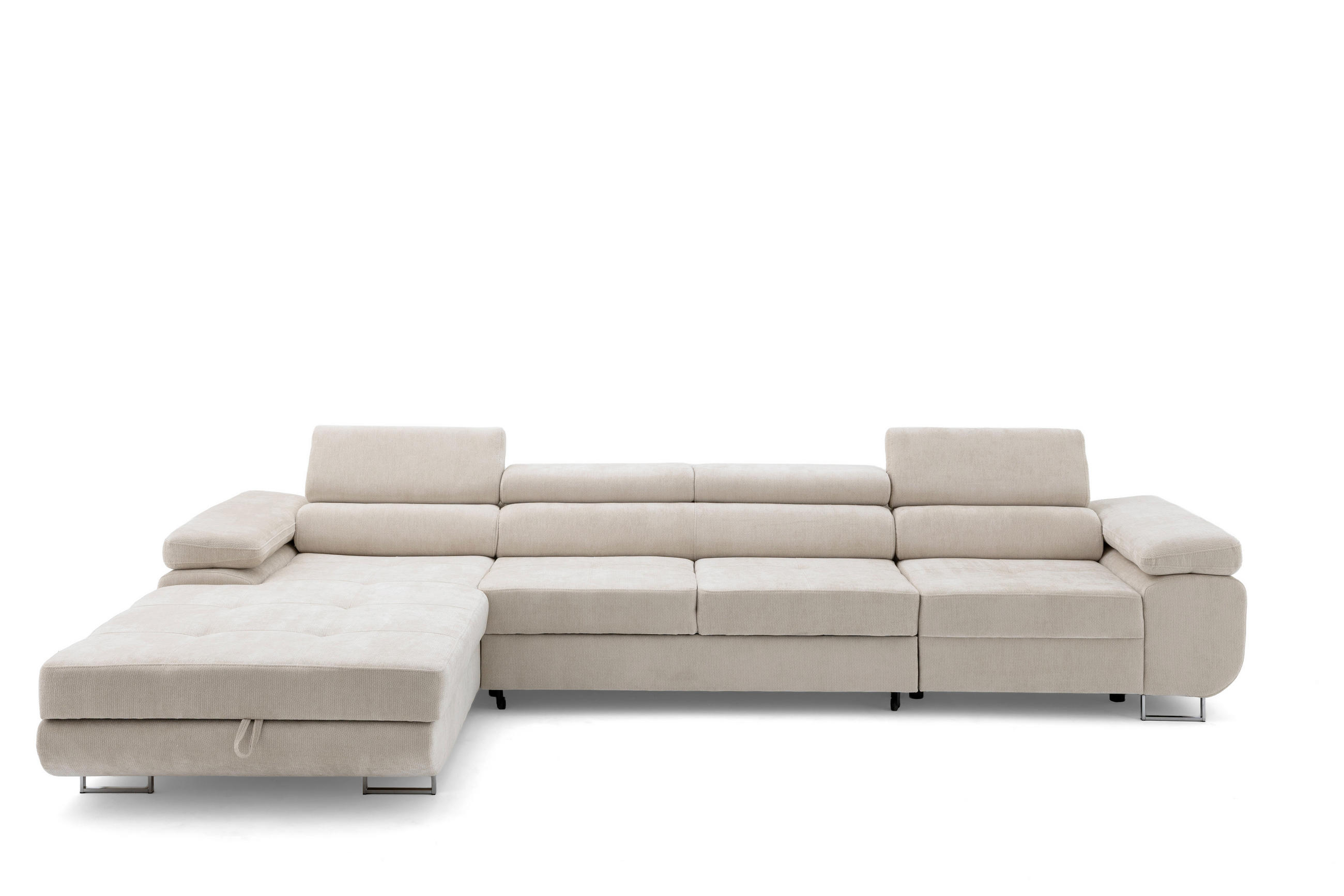 ECKSOFA ALONZO MAXI Links mit Schlaffunktion 125x195 Chenille Beige - Chromfarben/Beige, Holz/Textil (350/203cm) - Muffo