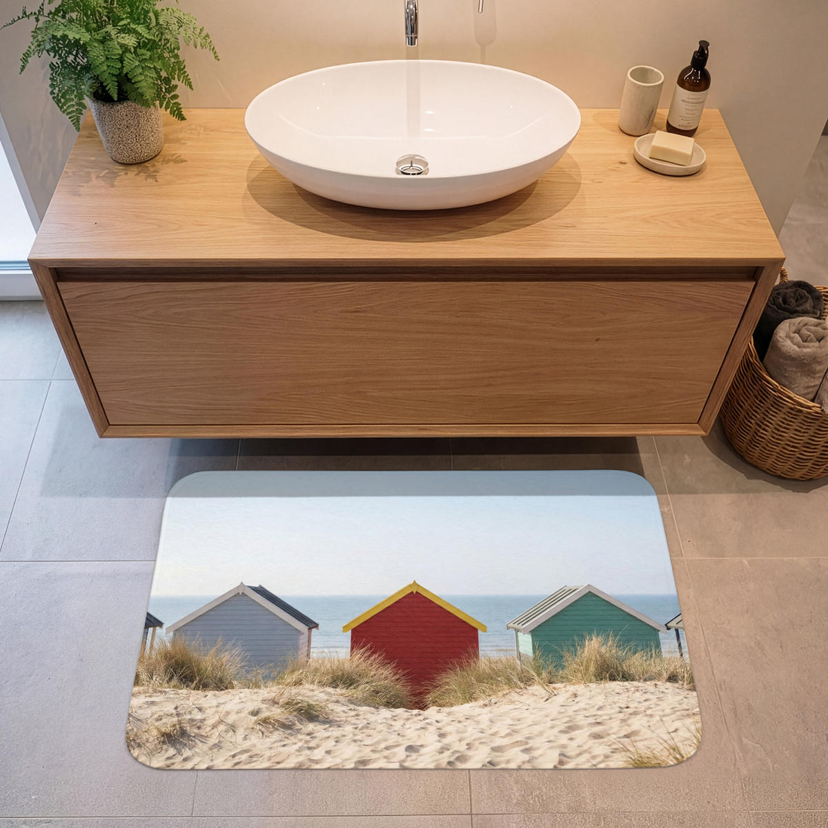 KOUPELNOVÁ PŘEDLOŽKA Pláž - Chaty - Barevné - Duny 90x60 cm - různobarevná, textil/plast (90/60cm) - OnlyWow