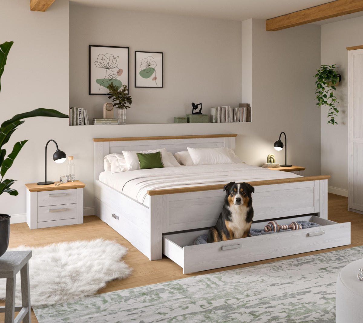 BETTANLAGE VERONA (B/H/T: ca. 301/90/209 cm) in Sibiu Lärche Nachbildung/Sibiu Lärche Nachbildung - Lärchefarben, Holzwerkstoff - Homes & Jones
