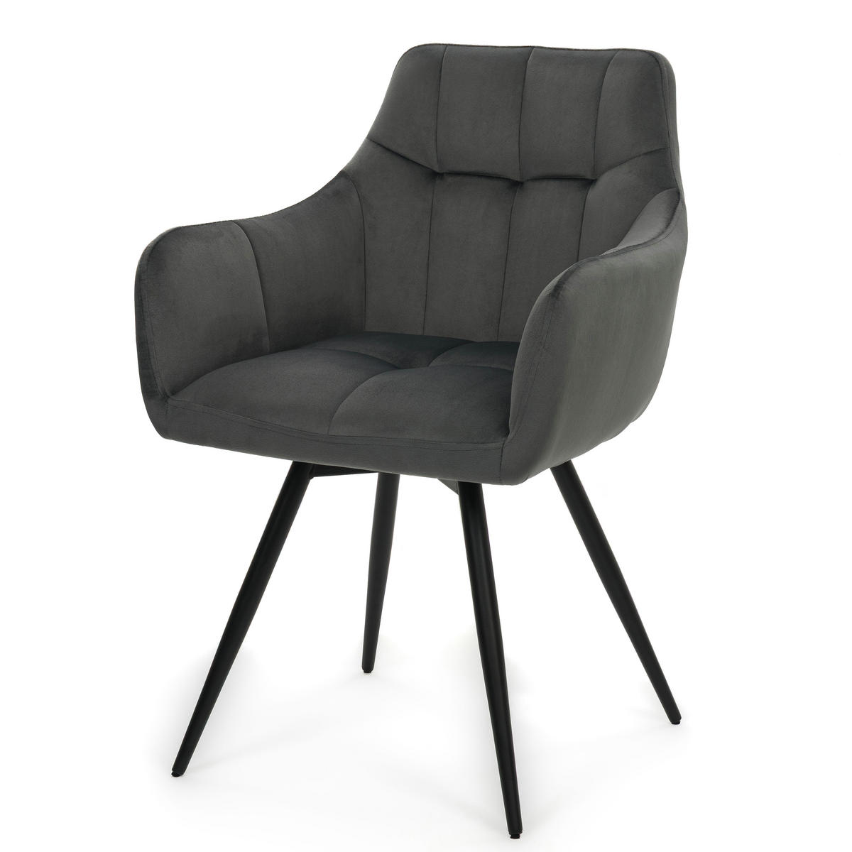 STUHL FANO drehbar gepolsterter mit Steppung - grau - Velour - Schwarz/Grau, Textil/Metall (58/83/59cm) - NEW HOME