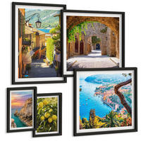BILDER SET 5er Set - 50x50 cm & 20x30 cm & 40x60 cm Schwarzer Rahmen - Bezaubernde Straßen voller Zitronenblüten - Schwarz, Kunststoff (40/60cm) - TULUP