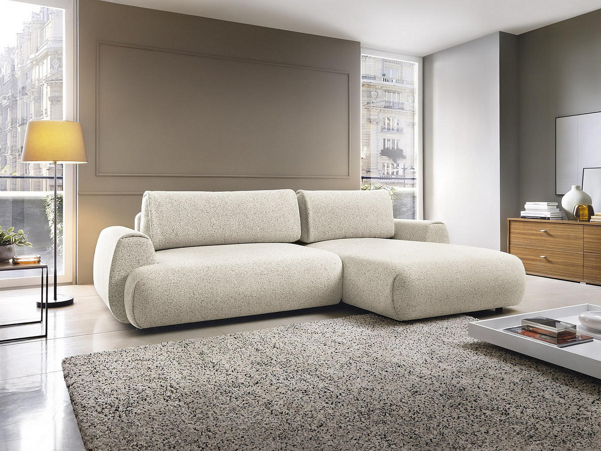 ECKSOFA mit Schlaffunktion - Ecke rechts - melierter Stoff - Beige - MONELIA - Beige, Textil (167/270cm) - Vente-Unique
