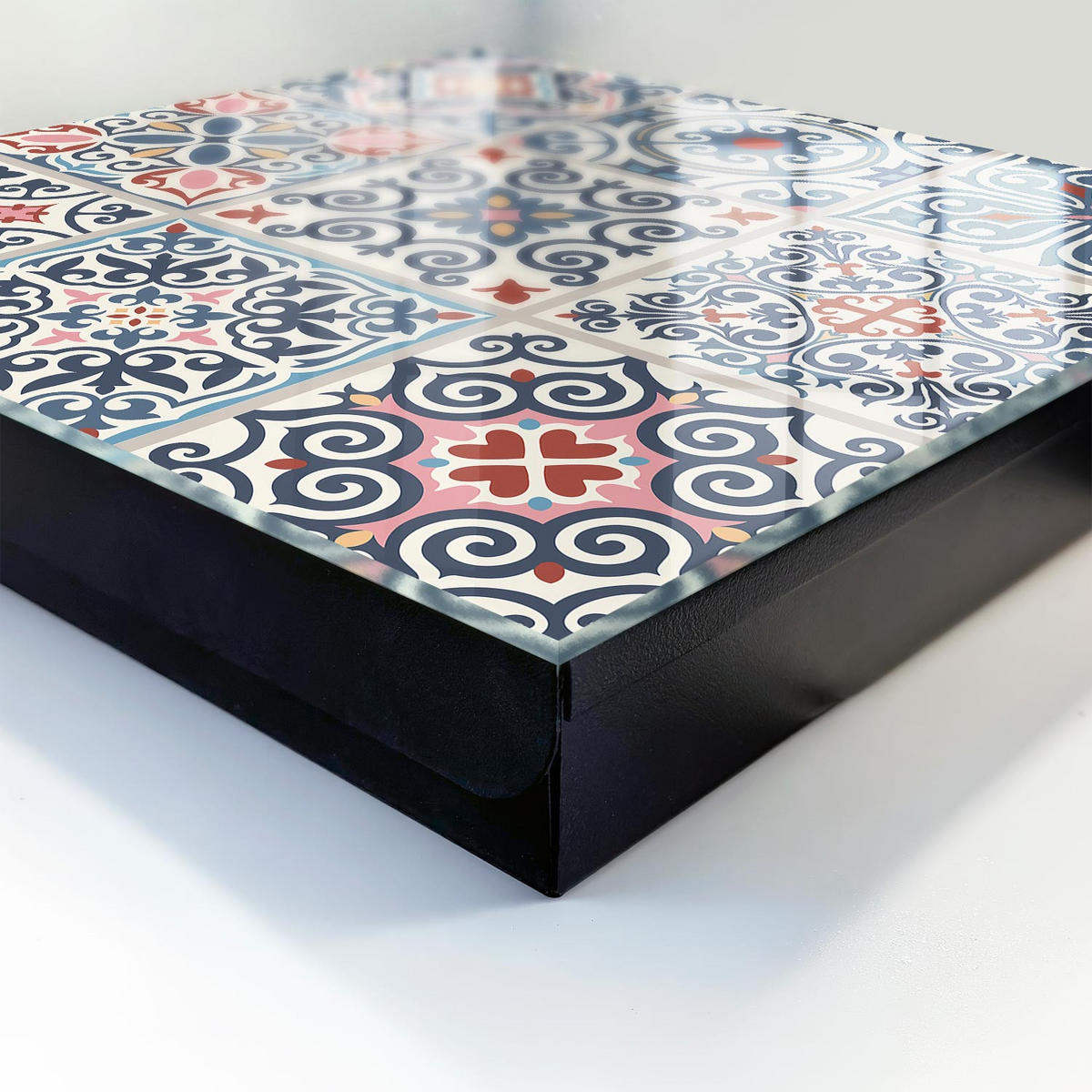 SCHLÜSSELBOX Schwarz 30x30 cm- Türöffnung nach rechts - Mosaikmuster - Blau, Metall (30/30/5cm) - TULUP