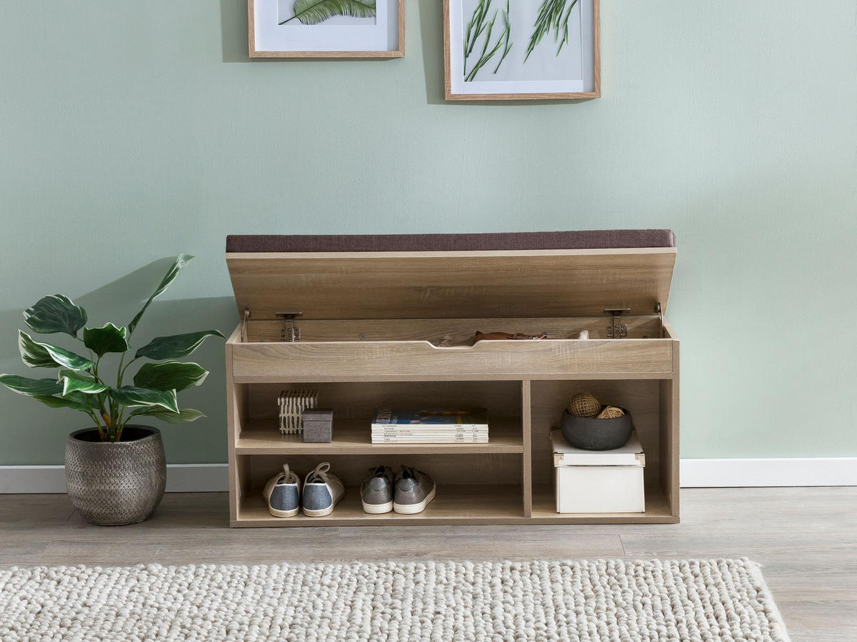 GARDEROBENBANK Holz gepolstert mit Stauraum, Beige 104x32x51 cm - Beige/Braun, Holz/Textil (104/51/32cm) - KADIMA DESIGN
