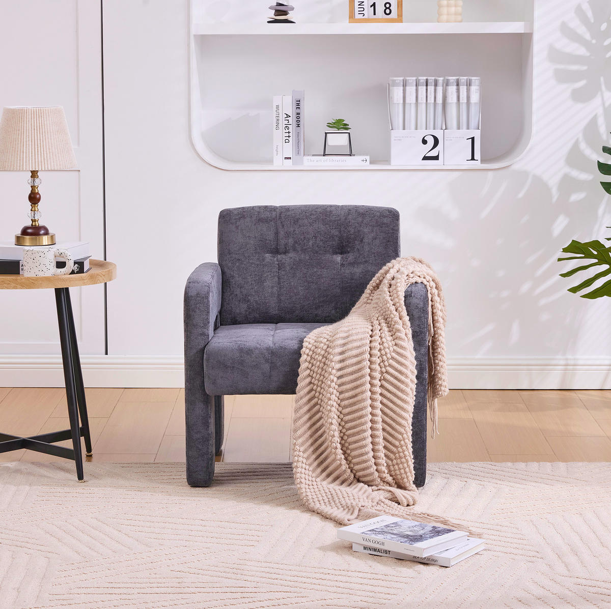 SESSEL 67,5/69/74,5 cm in Grau aus Chenille mit gepolsterter Sitzfläche - Grau, Textil (67.5/74.5/69cm) - BEAOK