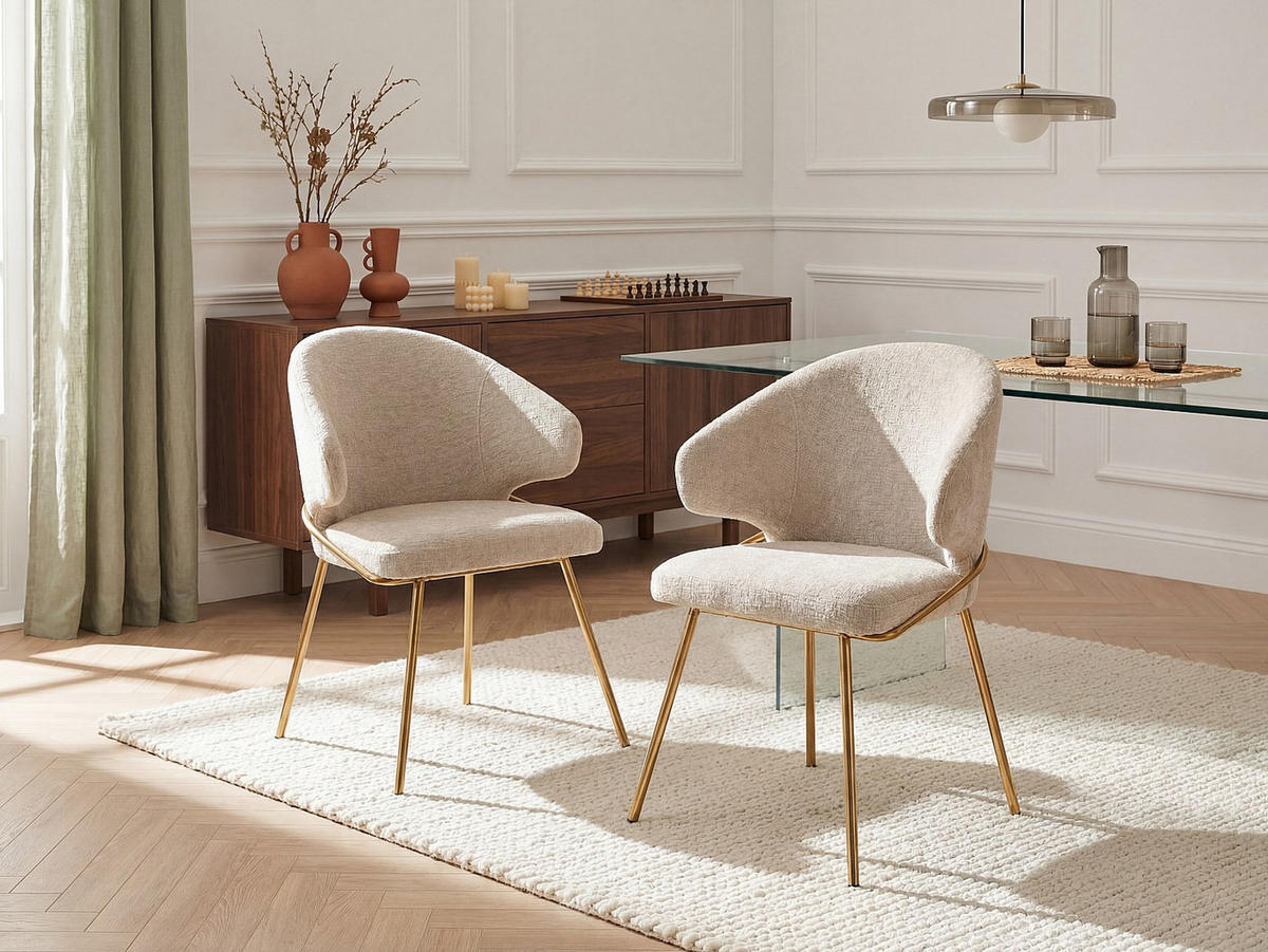 STUHL - 60 cm x 62 cm - Stoff - Beige - LUXIVA - Beige, Textil (60/85/62cm) - Vente-Unique