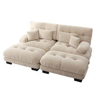 2-SITZER SOFA Chenille Hellbraun mit 2 Ottomans - Hellbraun, Textil (220/81/145cm) - WISHDOR