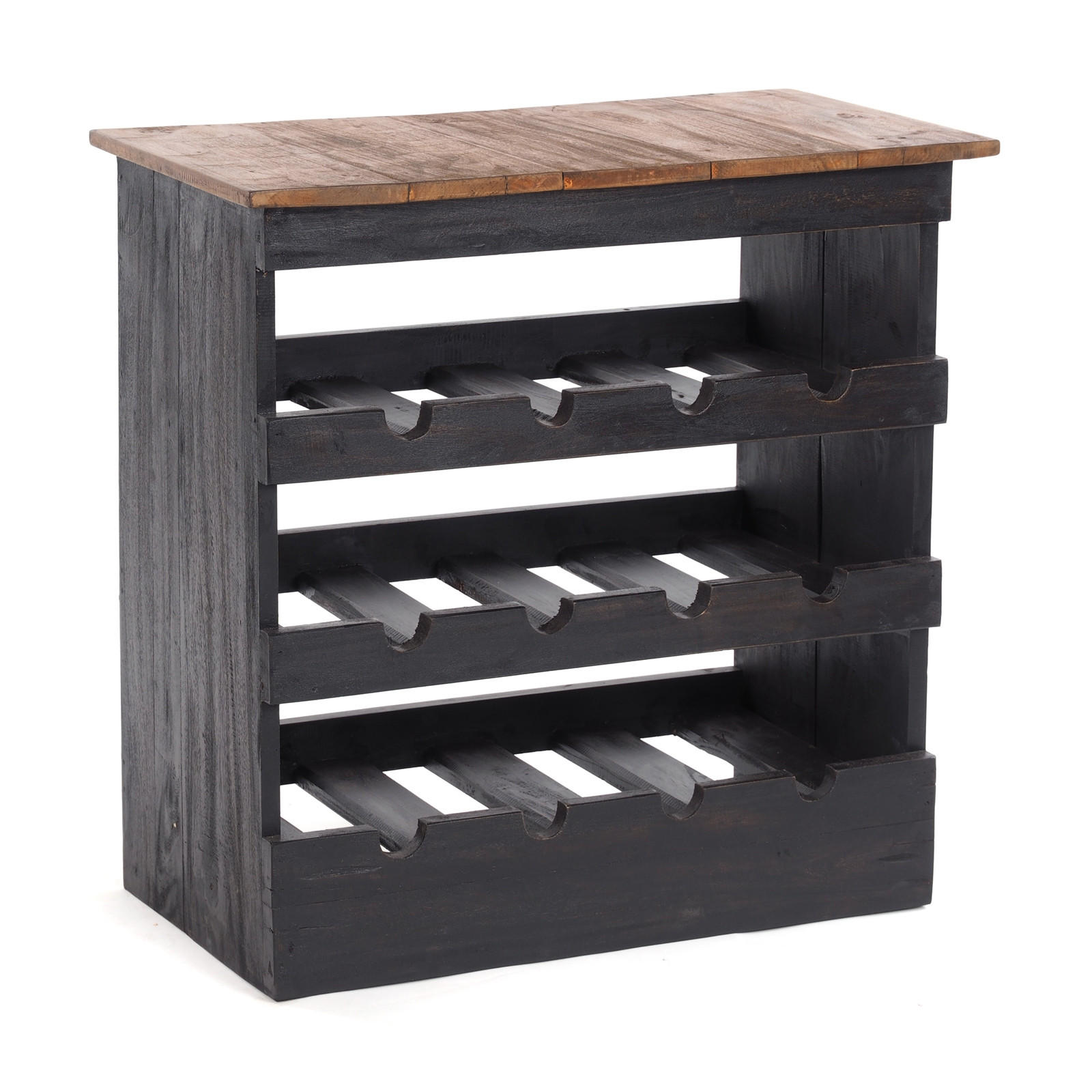 FLASCHENREGAL RUSTIQUE Recyclingholz massiv, für 12 Flaschen, mit Ablagefläche 04 schwarz-natur - Graubraun, Holz (70/70/38cm) - DESIGN DELIGHTS