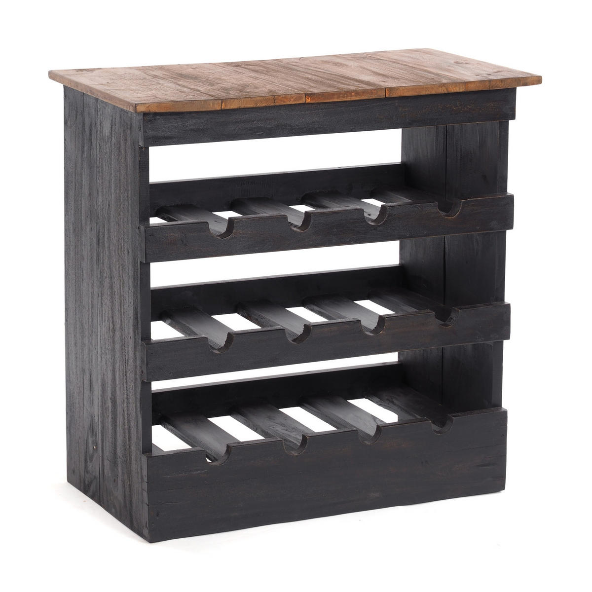 FLASCHENREGAL RUSTIQUE Recyclingholz massiv, für 12 Flaschen, mit Ablagefläche 04 schwarz-natur - Graubraun, Holz (70/70/38cm) - DESIGN DELIGHTS
