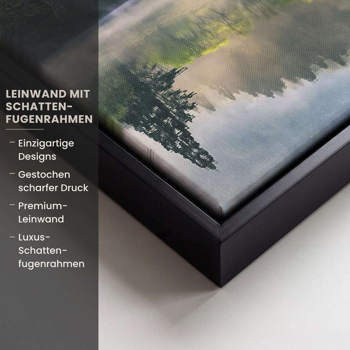 LEINWAND Bilder mit Rahmen - Natur - Bäume - Berge - See - Wasser - 20x30 - Hellgrün, Textil (20/30cm) - MuchoWow